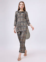 Grey Kurta with Pant - Hammered Satin