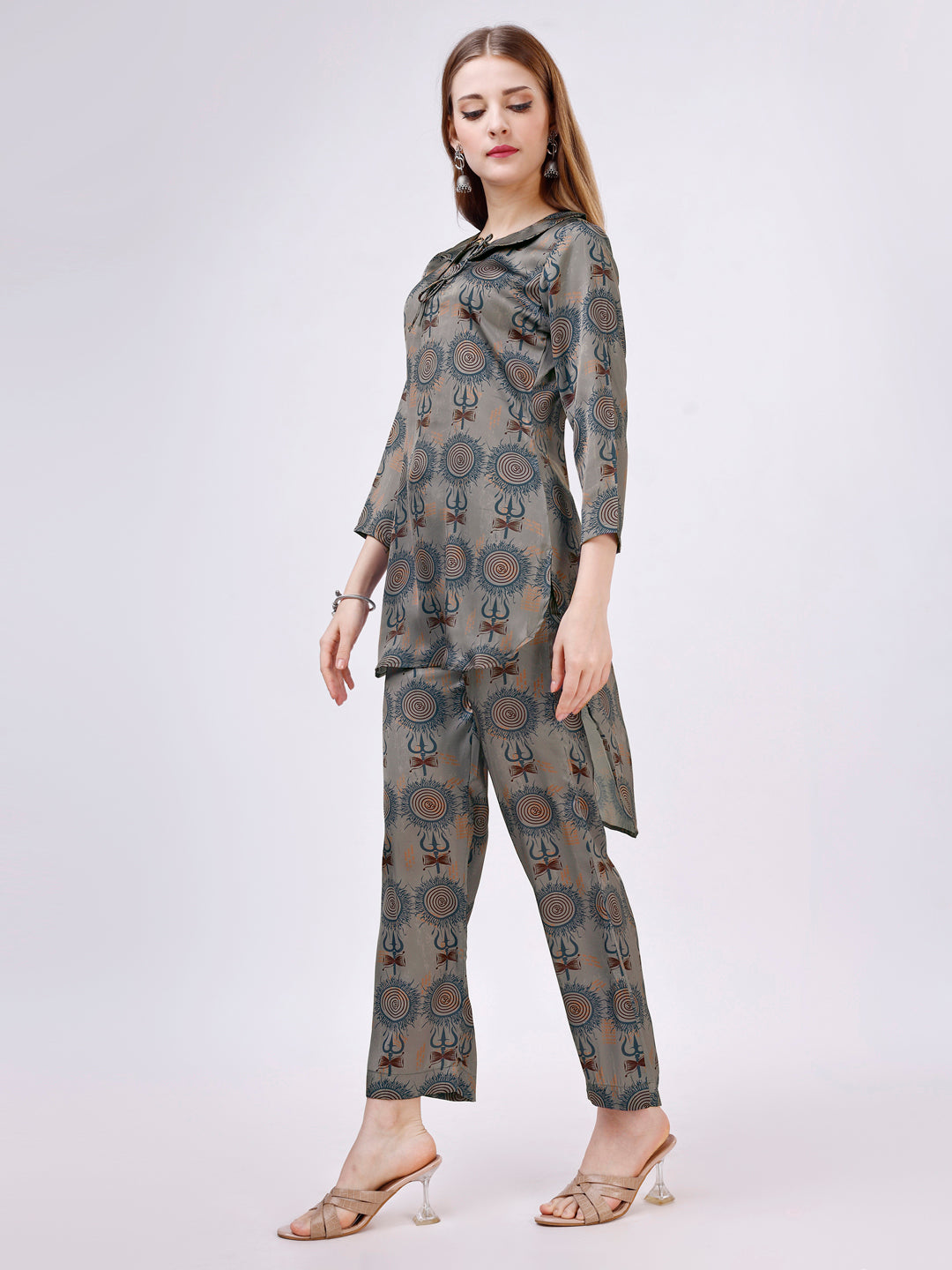 Grey Kurta with Pant - Hammered Satin