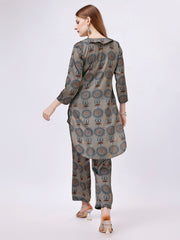 Grey Kurta with Pant - Hammered Satin