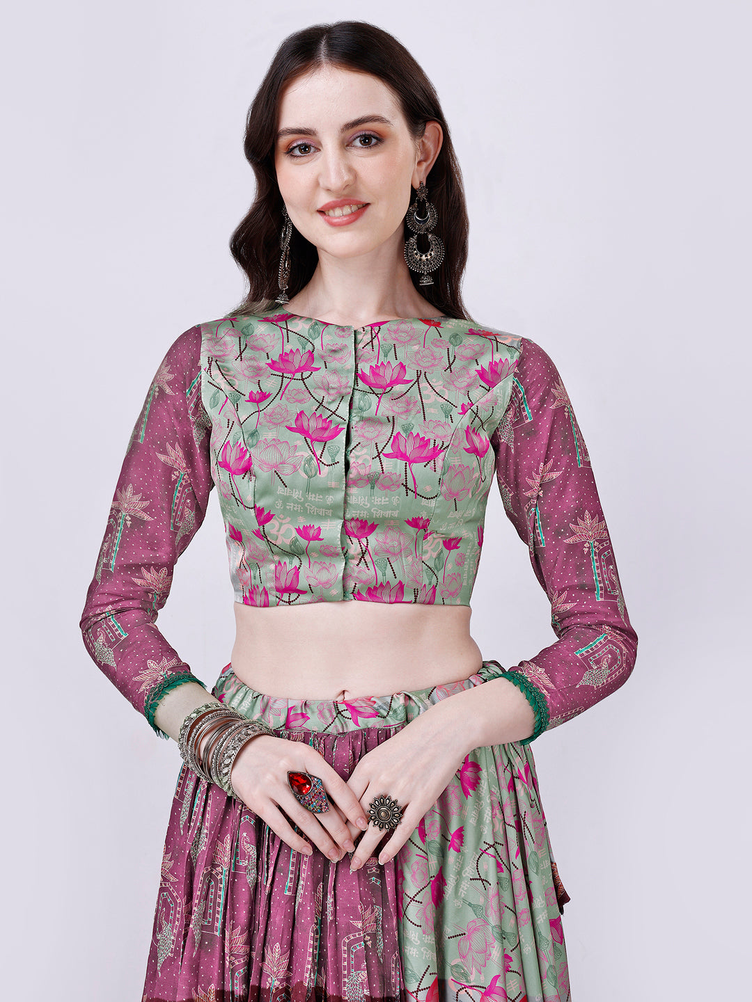 Sea Green & Brown Designer Chaniya Choli Set