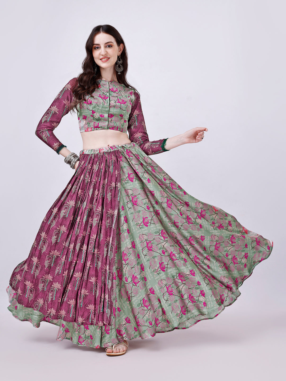 Sea Green & Brown Designer Chaniya Choli Set