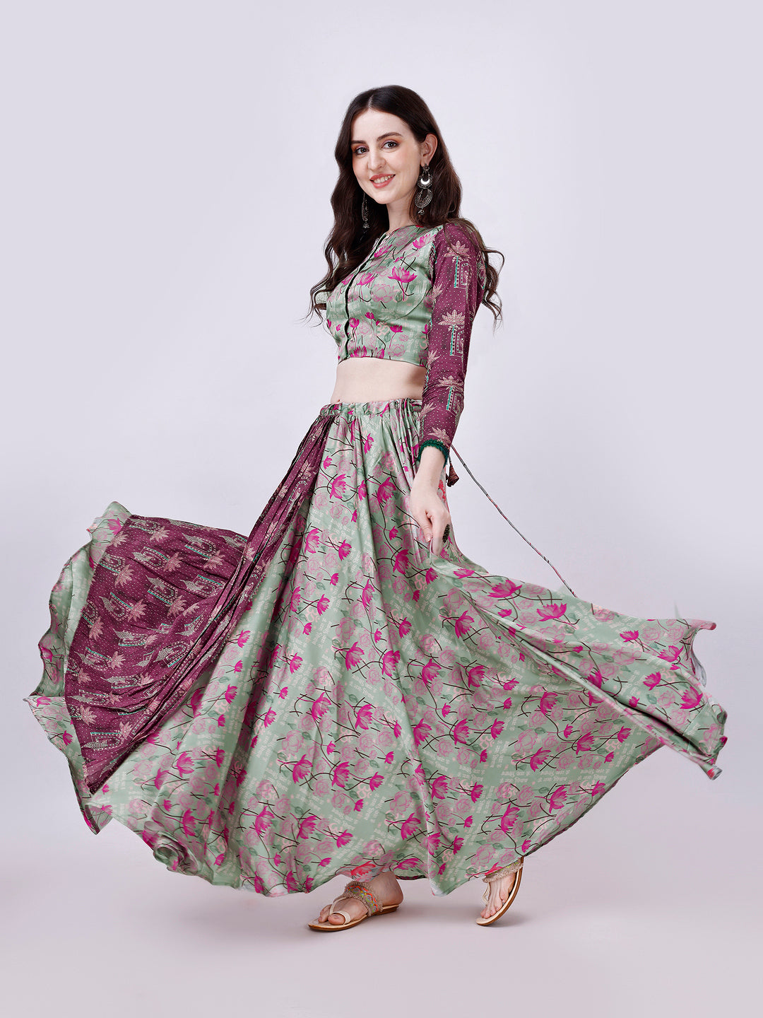 Sea Green & Brown Designer Chaniya Choli Set