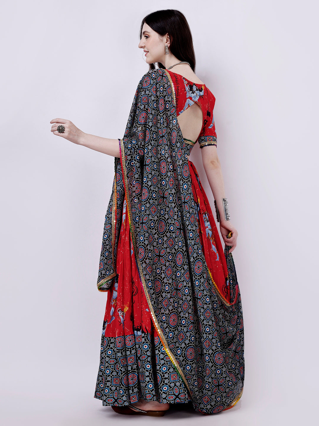 Red and Black Designer Chaniya Choli for Navratri - Pure Muslin