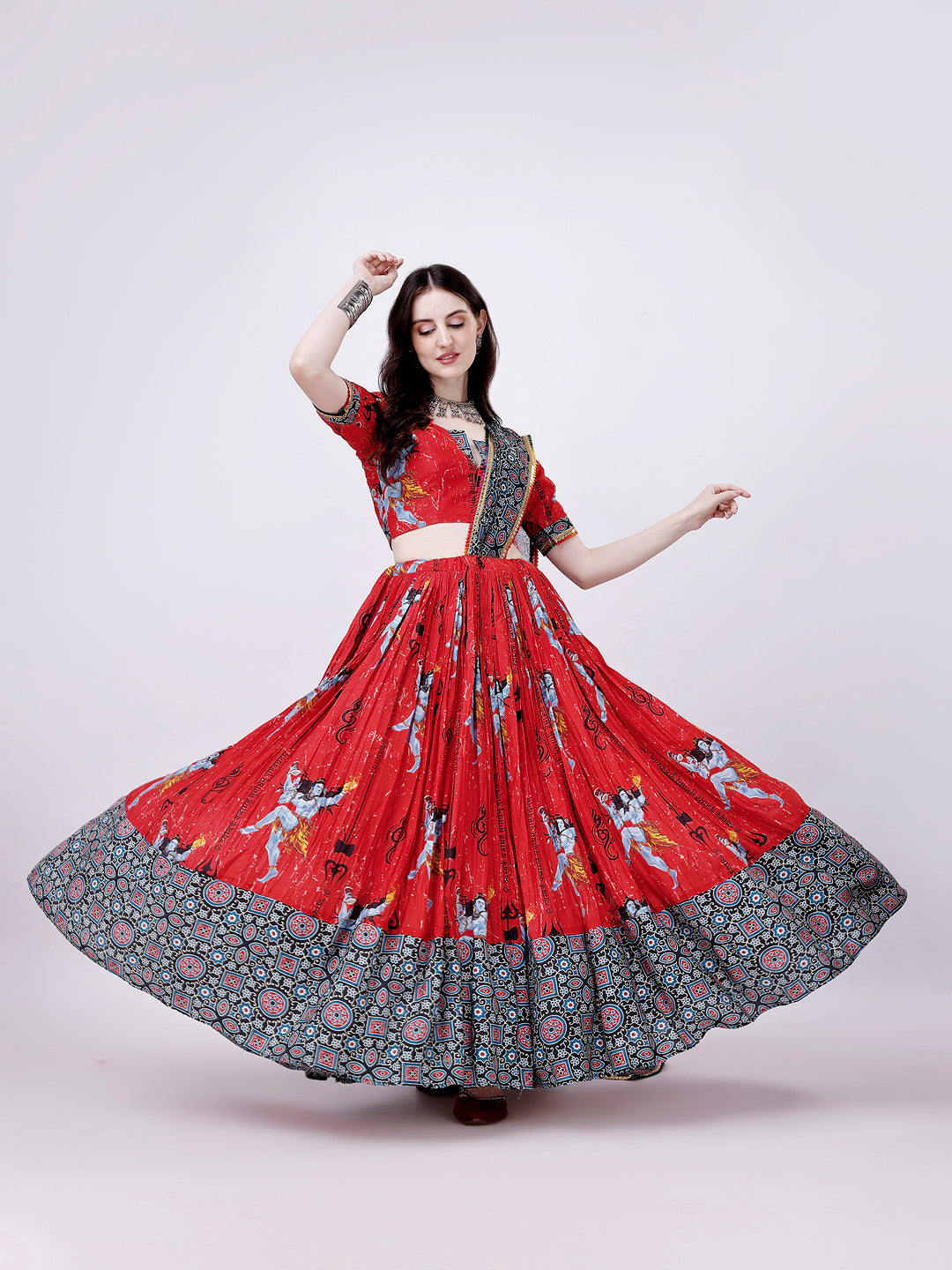 Red and Black Designer Chaniya Choli for Navratri - Pure Muslin