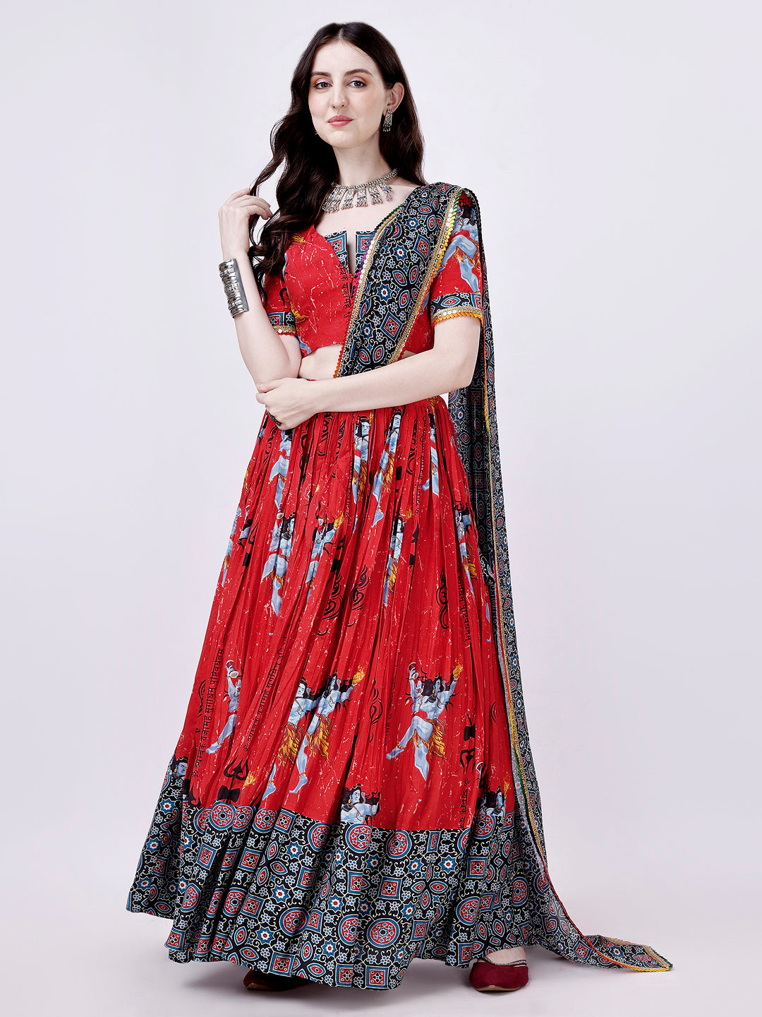 Red and Black Designer Chaniya Choli for Navratri - Pure Muslin