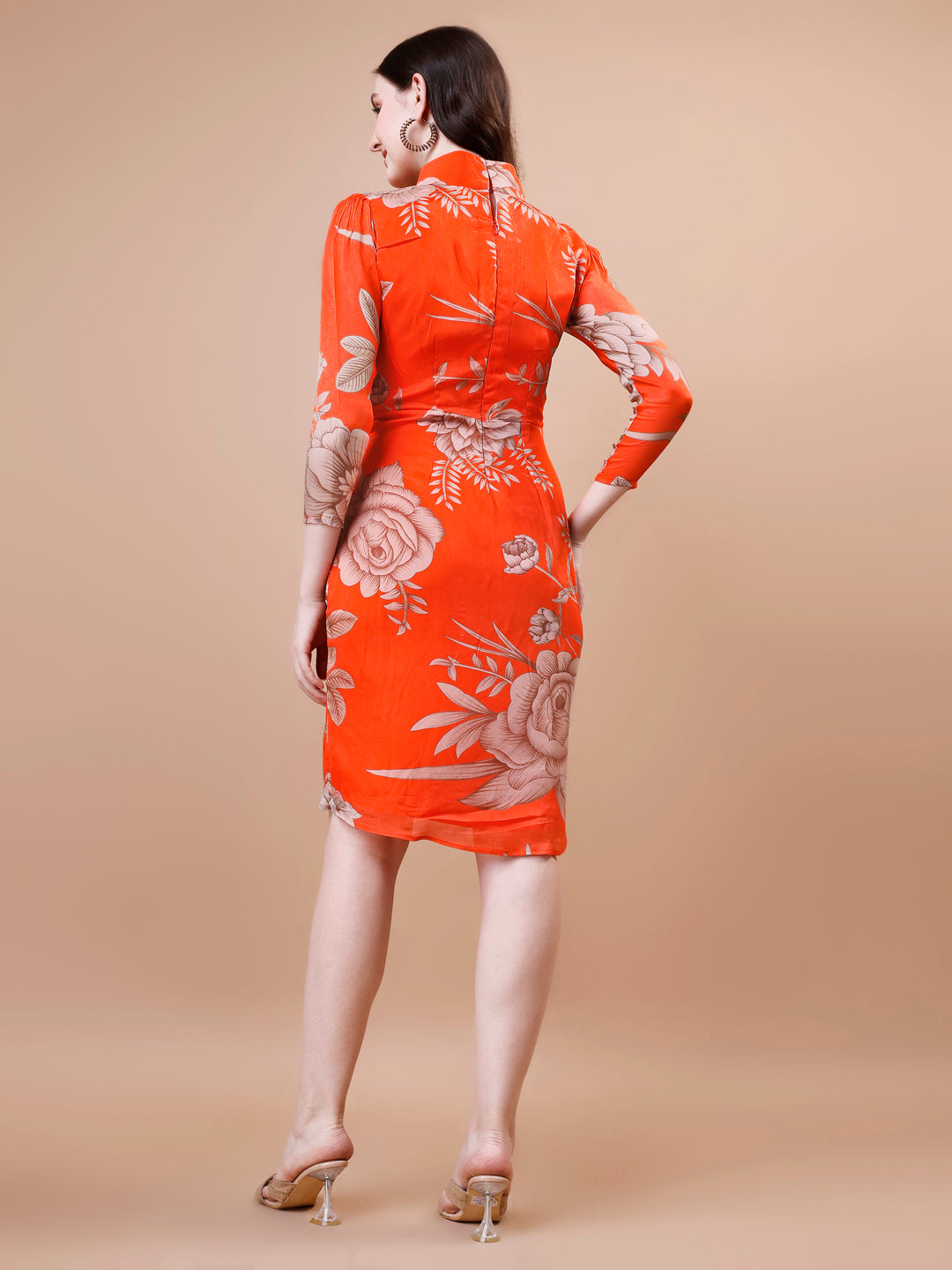 Orange One-Piece Dress - Viscose Chinon Chiffon