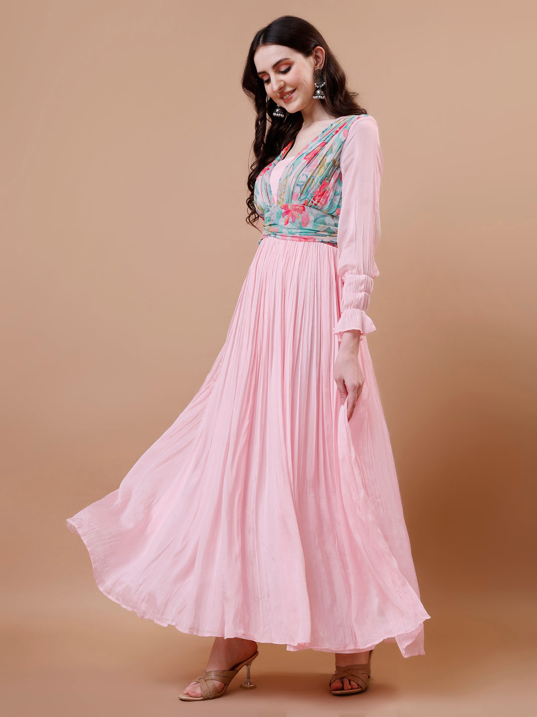 One Piece Pink Gown - Viscose Chinon Chiffon