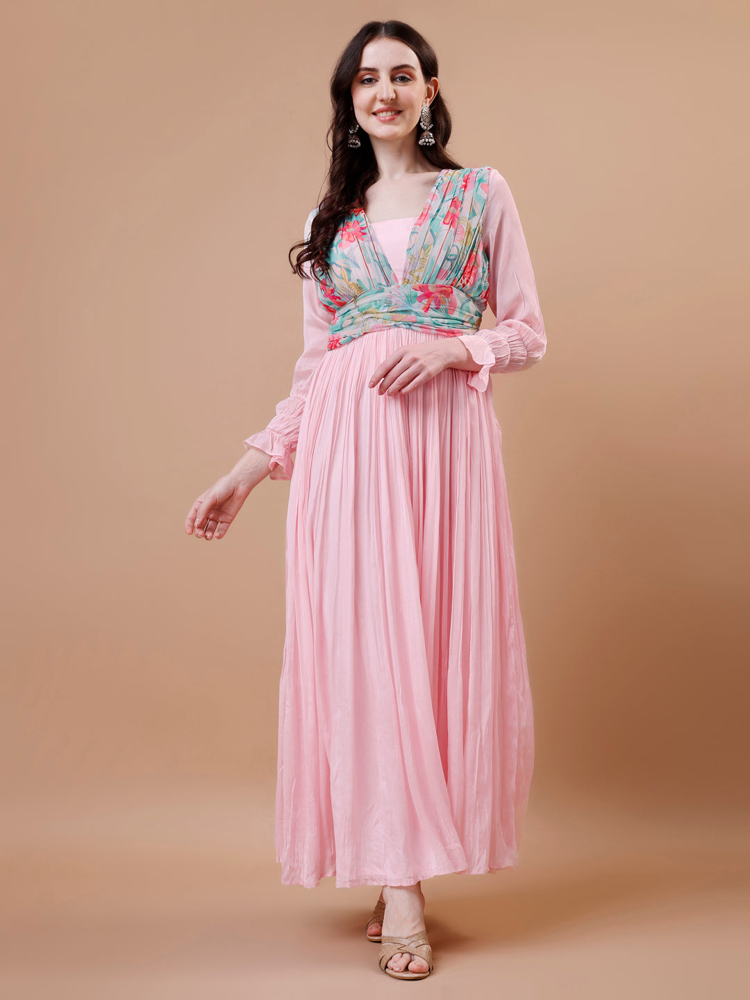 One Piece Pink Gown - Viscose Chinon Chiffon