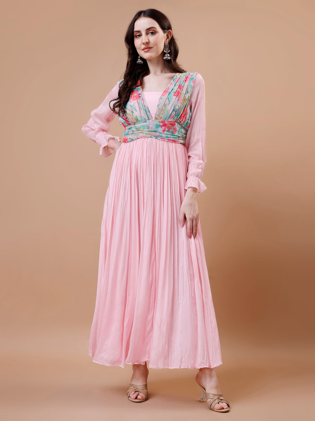 One Piece Pink Gown - Viscose Chinon Chiffon