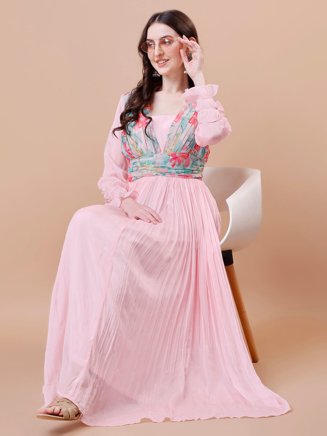 One Piece Pink Gown - Viscose Chinon Chiffon