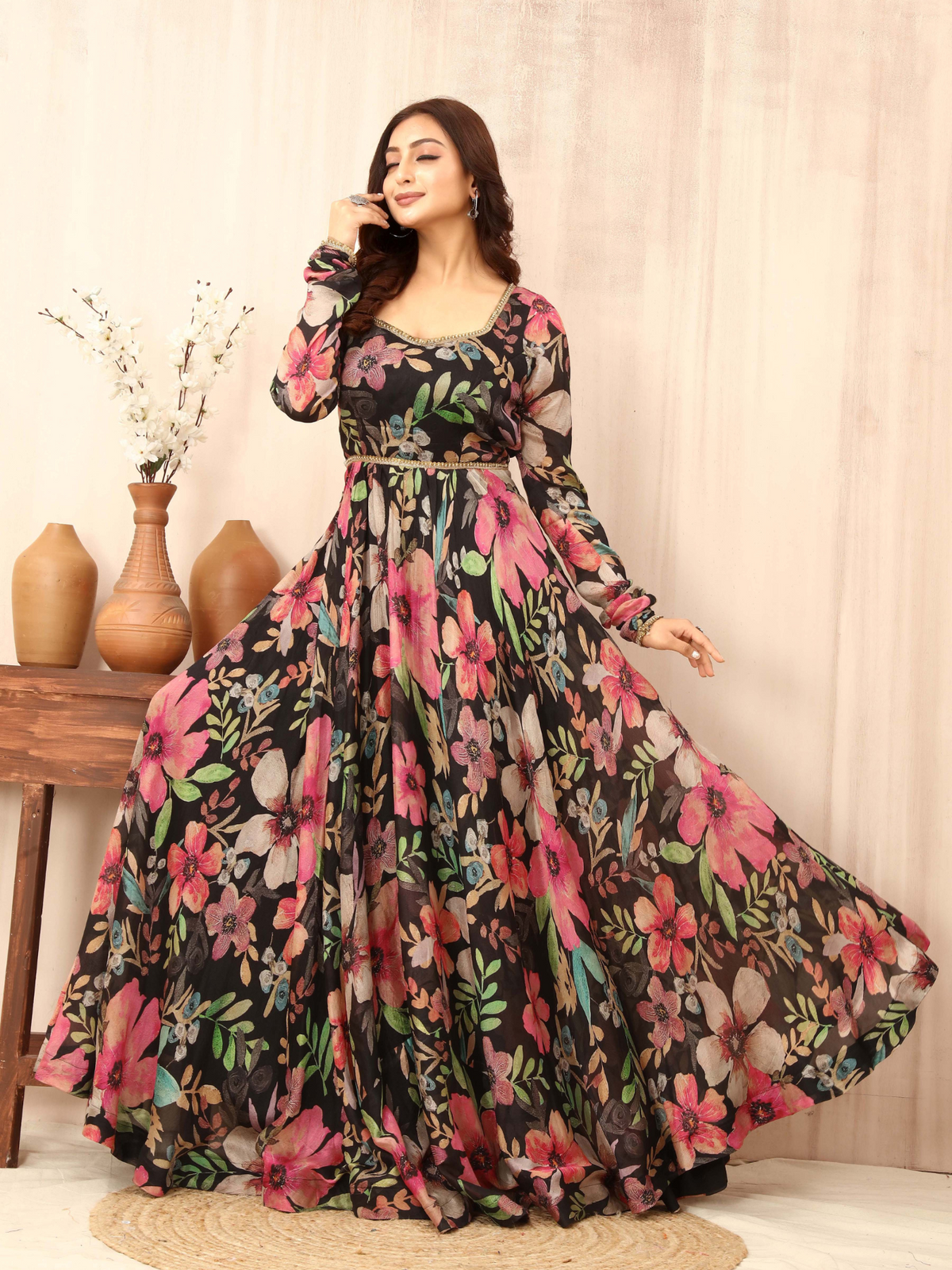 Fit & Flare Floral Print Ethnic Dress