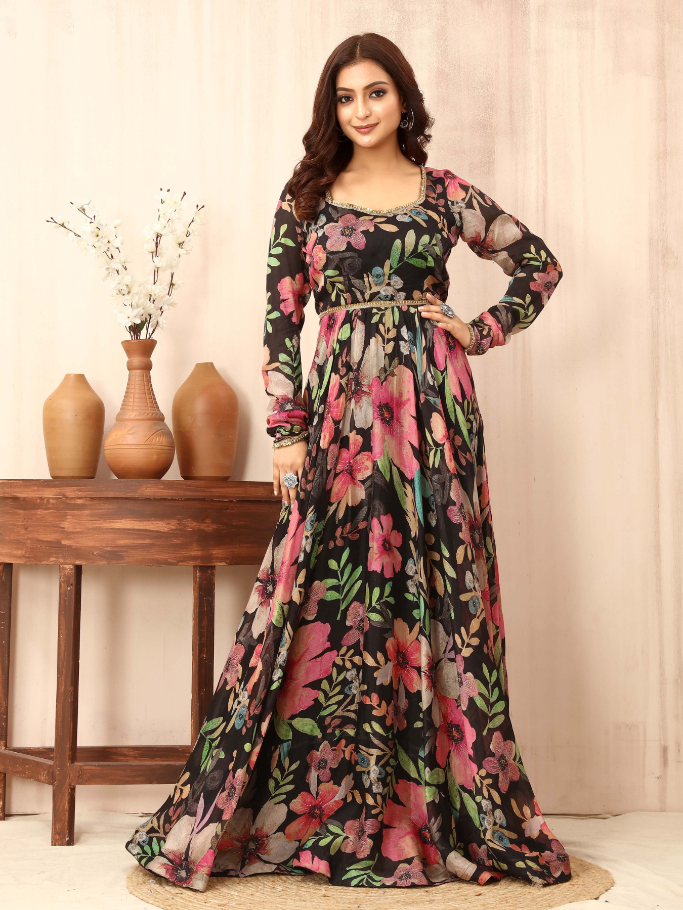 Fit & Flare Floral Print Ethnic Dress