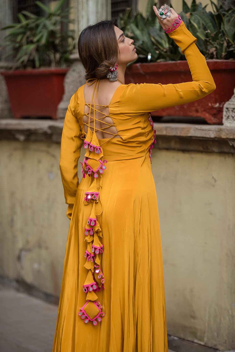 Haldi Kutch Mirror Work Anarkali Dress