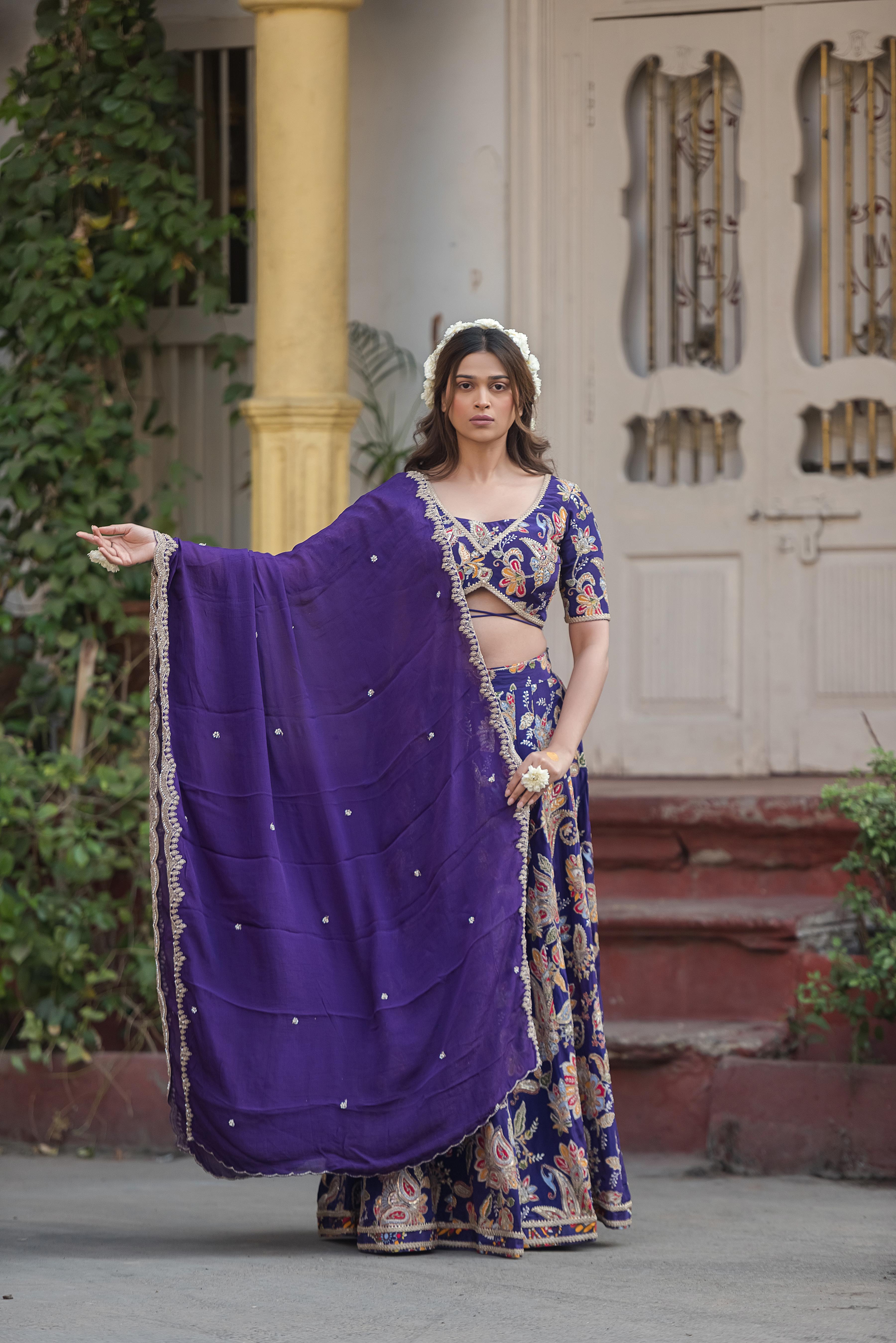 Neelambari Royale Purple Embroidered Lehenga Set with Dupatta