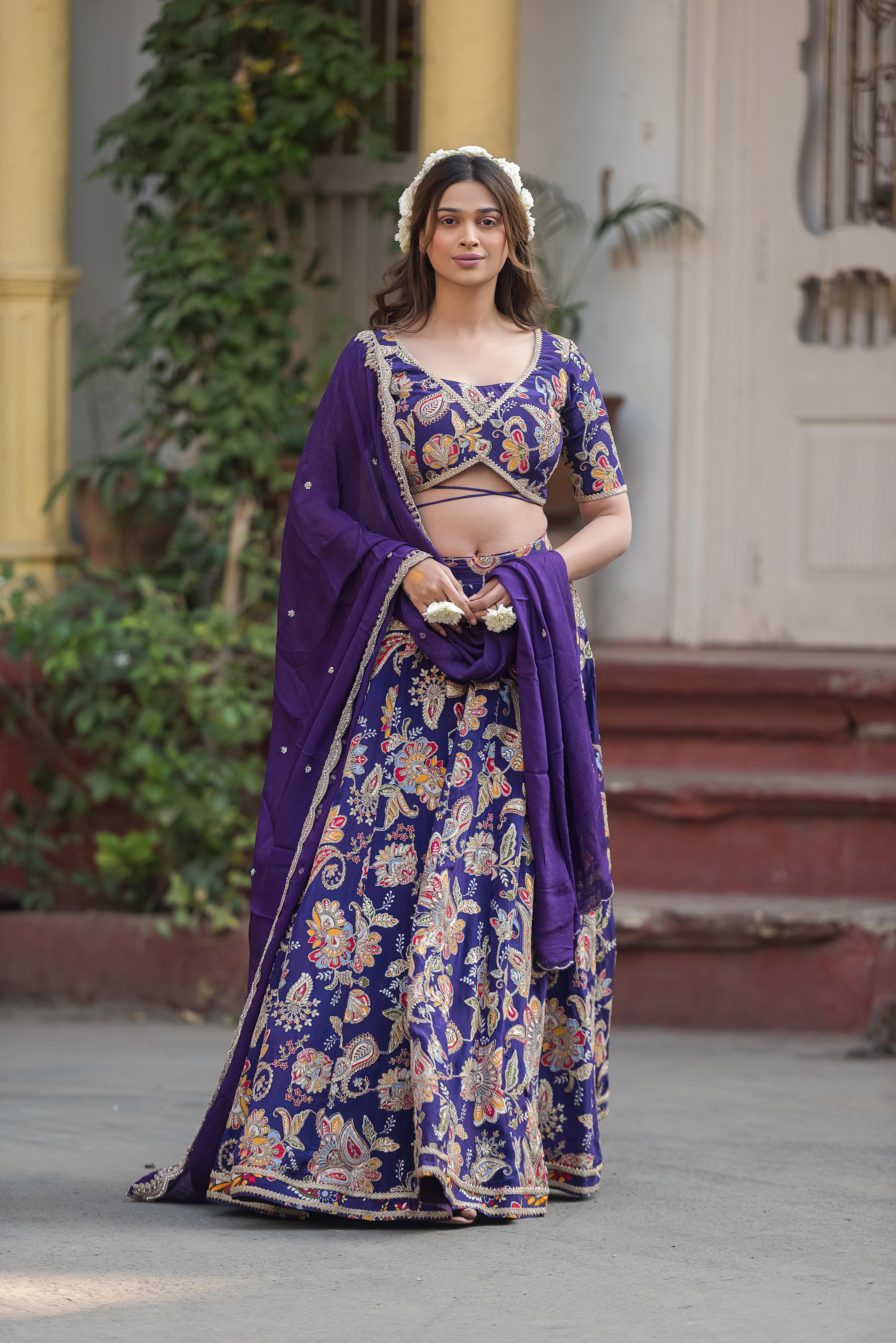 Neelambari Royale Purple Embroidered Lehenga Set with Dupatta
