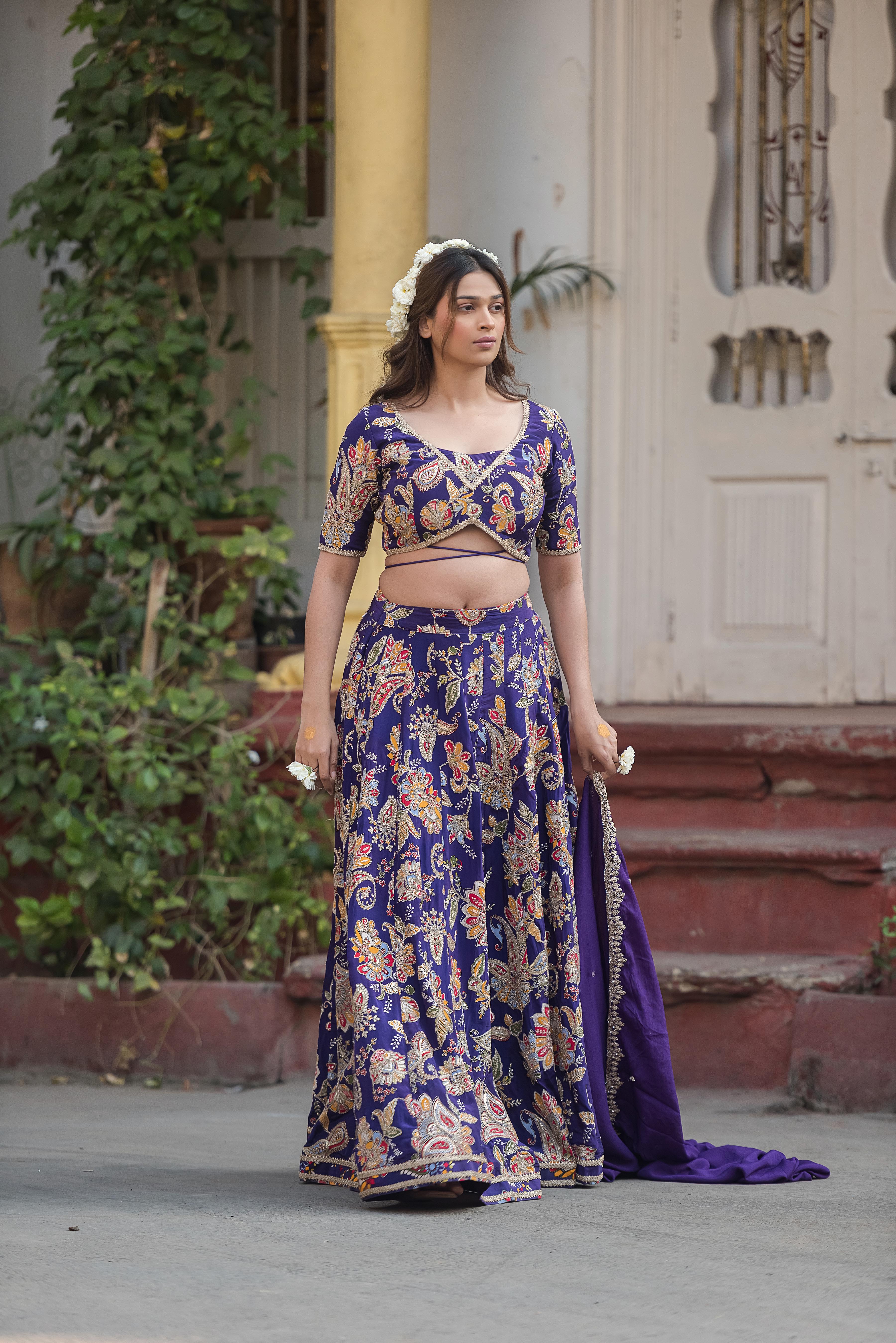 Neelambari Royale Purple Embroidered Lehenga Set with Dupatta