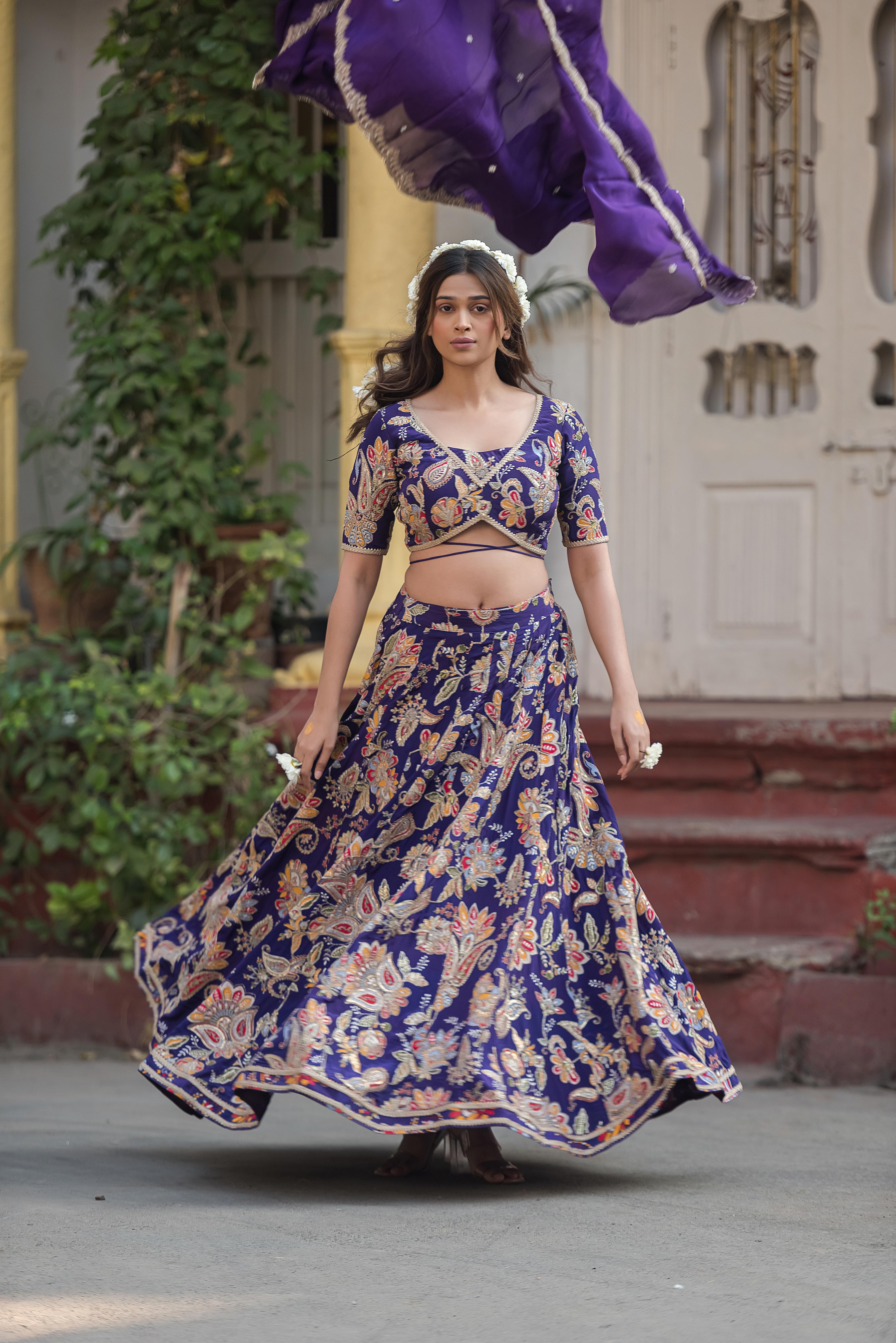 Neelambari Royale Purple Embroidered Lehenga Set with Dupatta