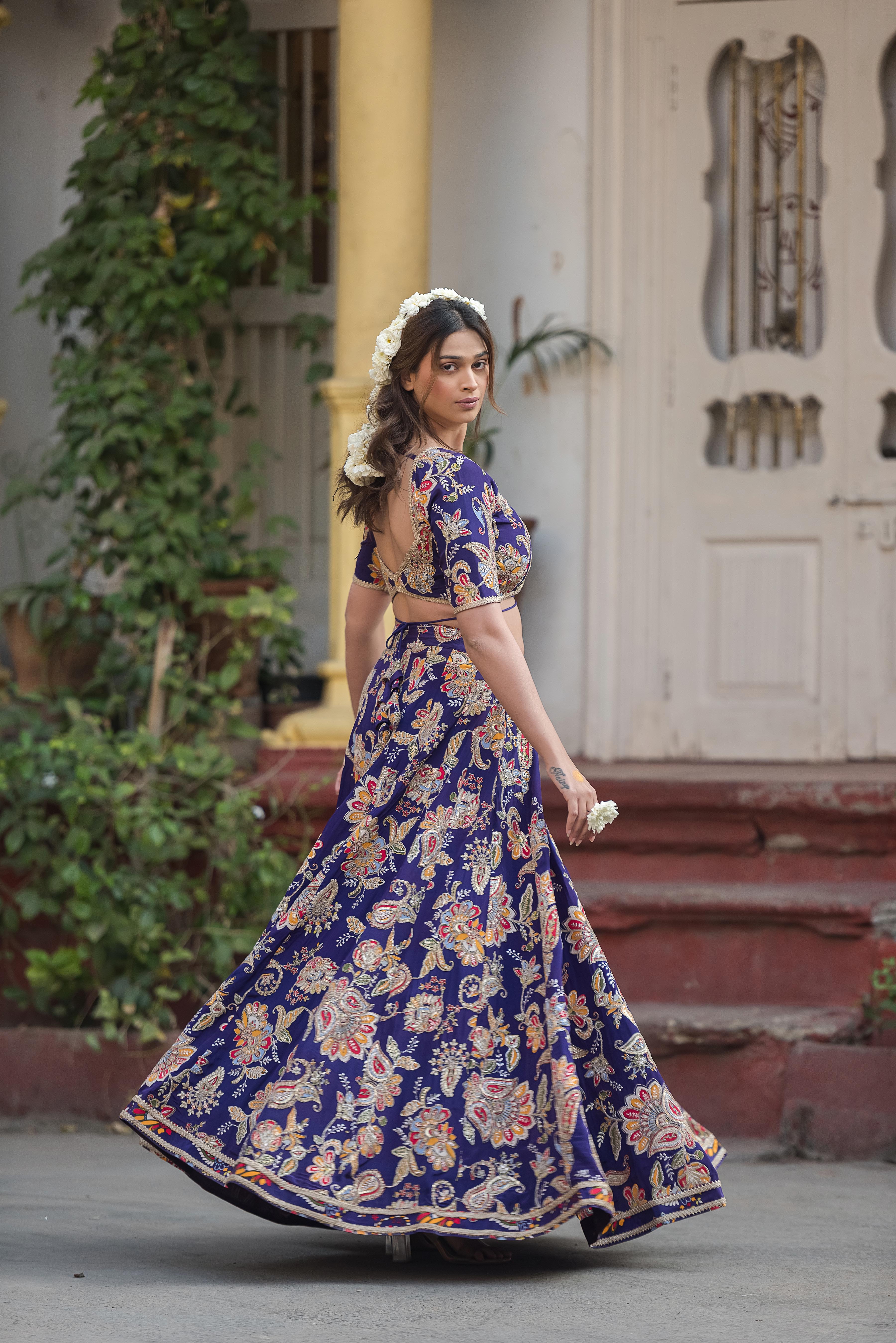 Neelambari Royale Purple Embroidered Lehenga Set with Dupatta