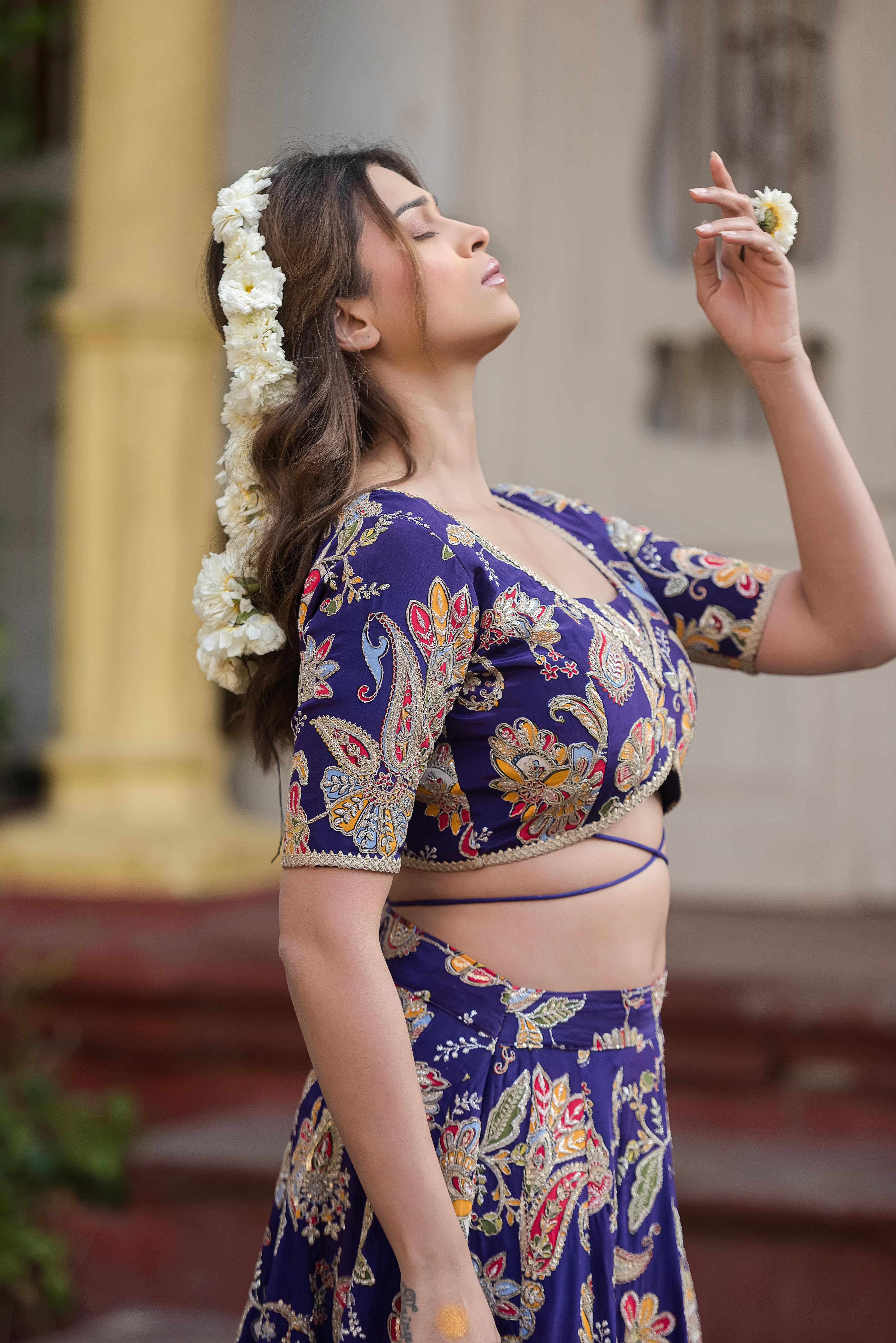 Neelambari Royale Purple Embroidered Lehenga Set with Dupatta