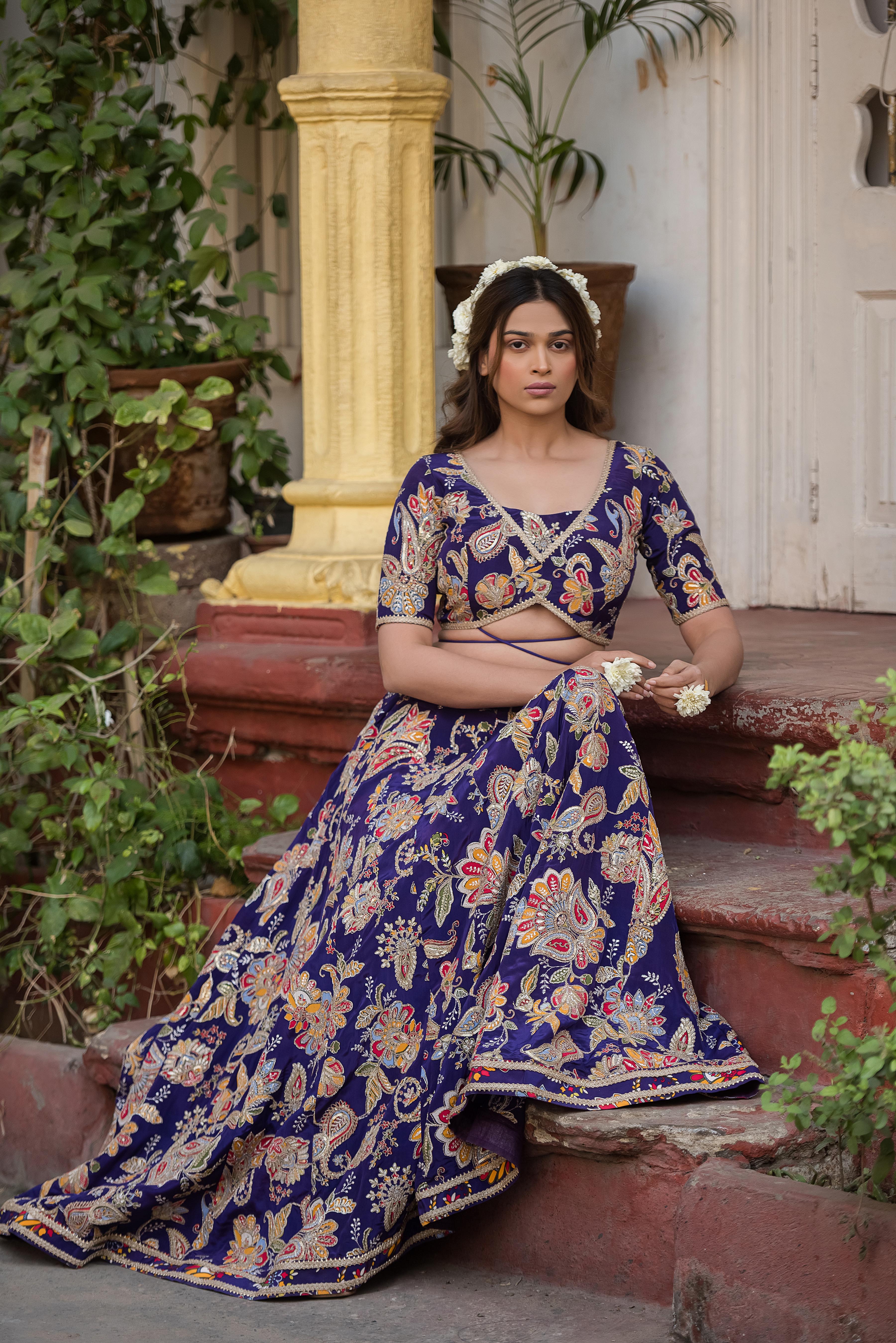Neelambari Royale Purple Embroidered Lehenga Set with Dupatta