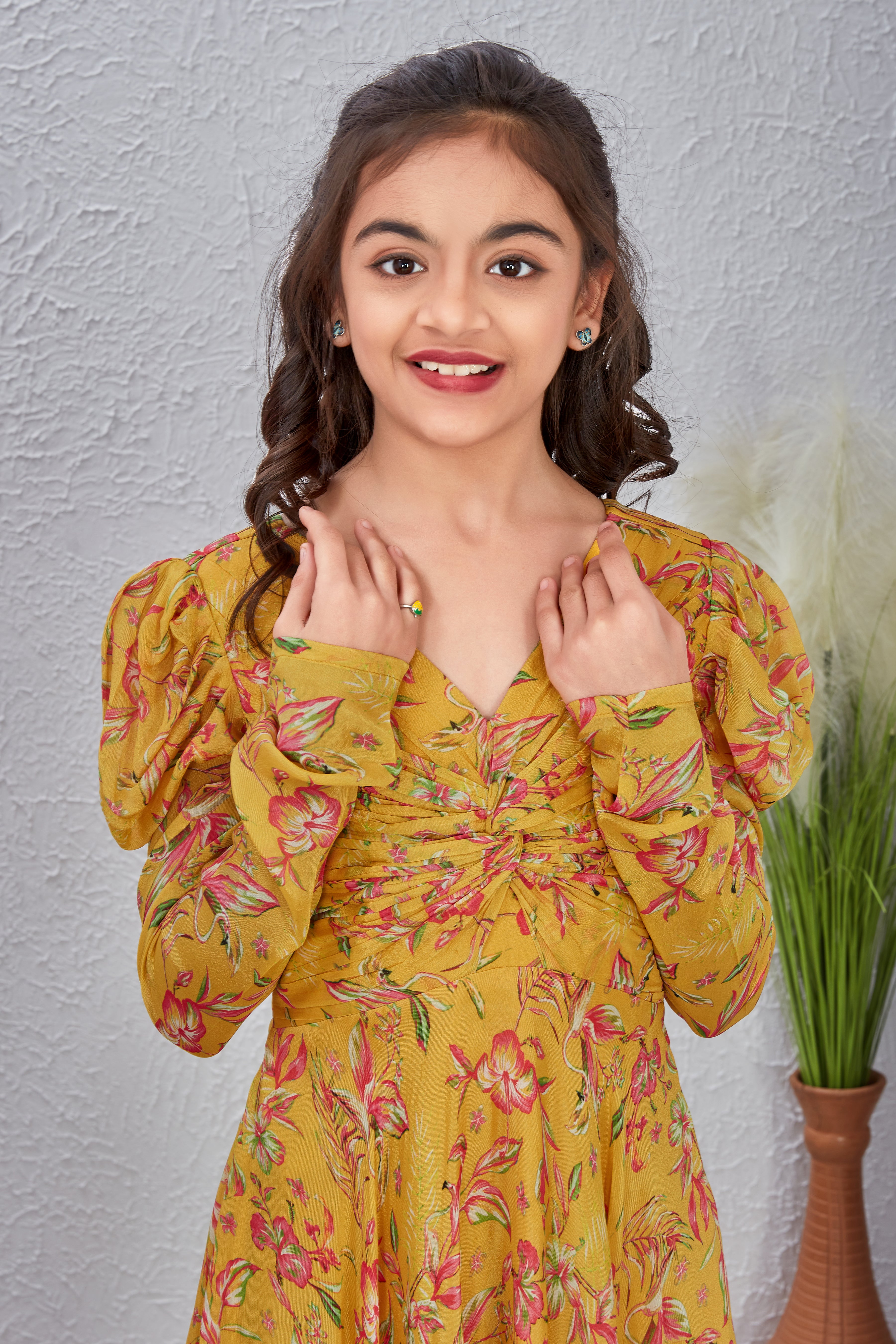 Sunshine Yellow Floral V-Neck Fit & Flare Dress