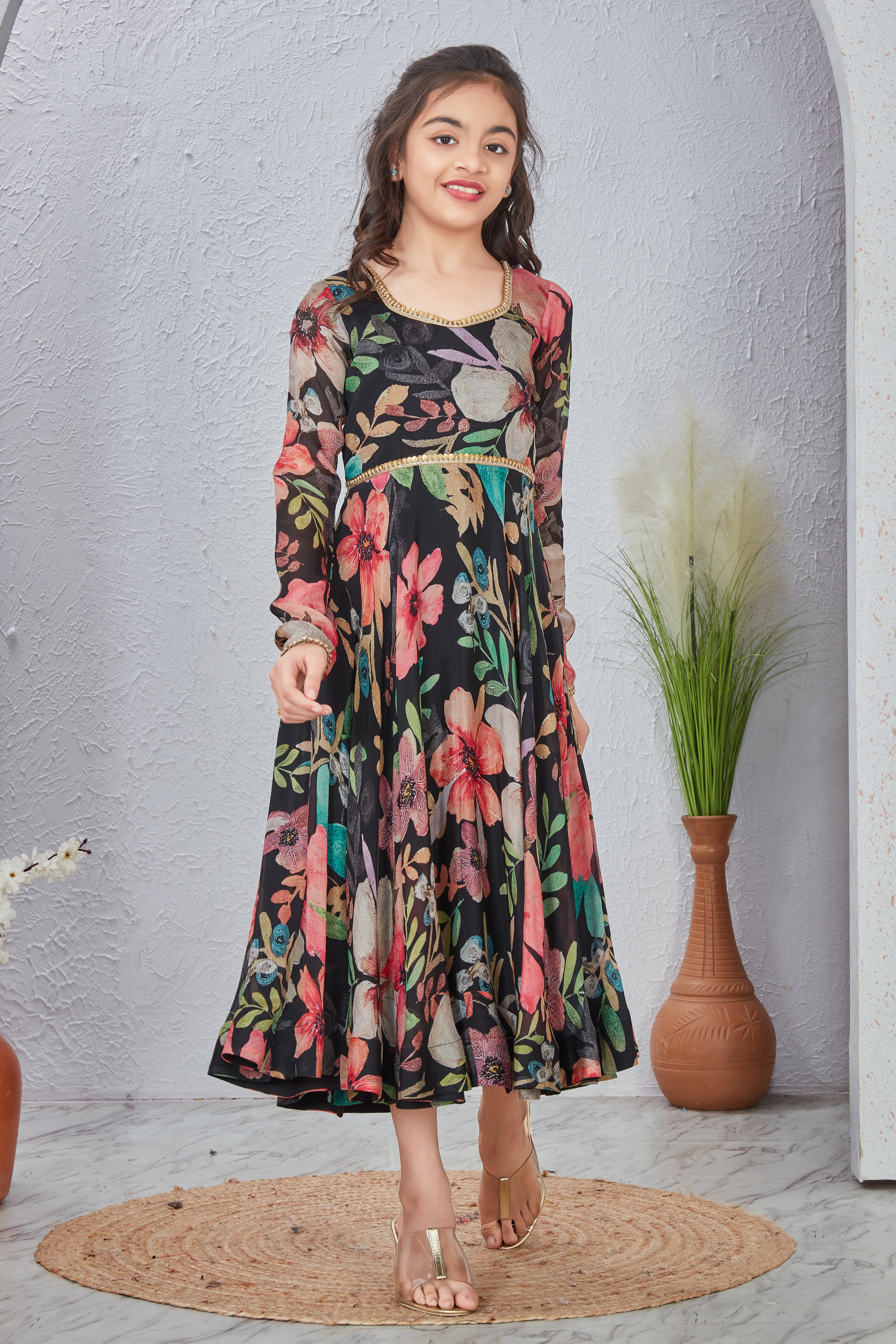 Fit & Flare Floral Print kids Ethnic Dress