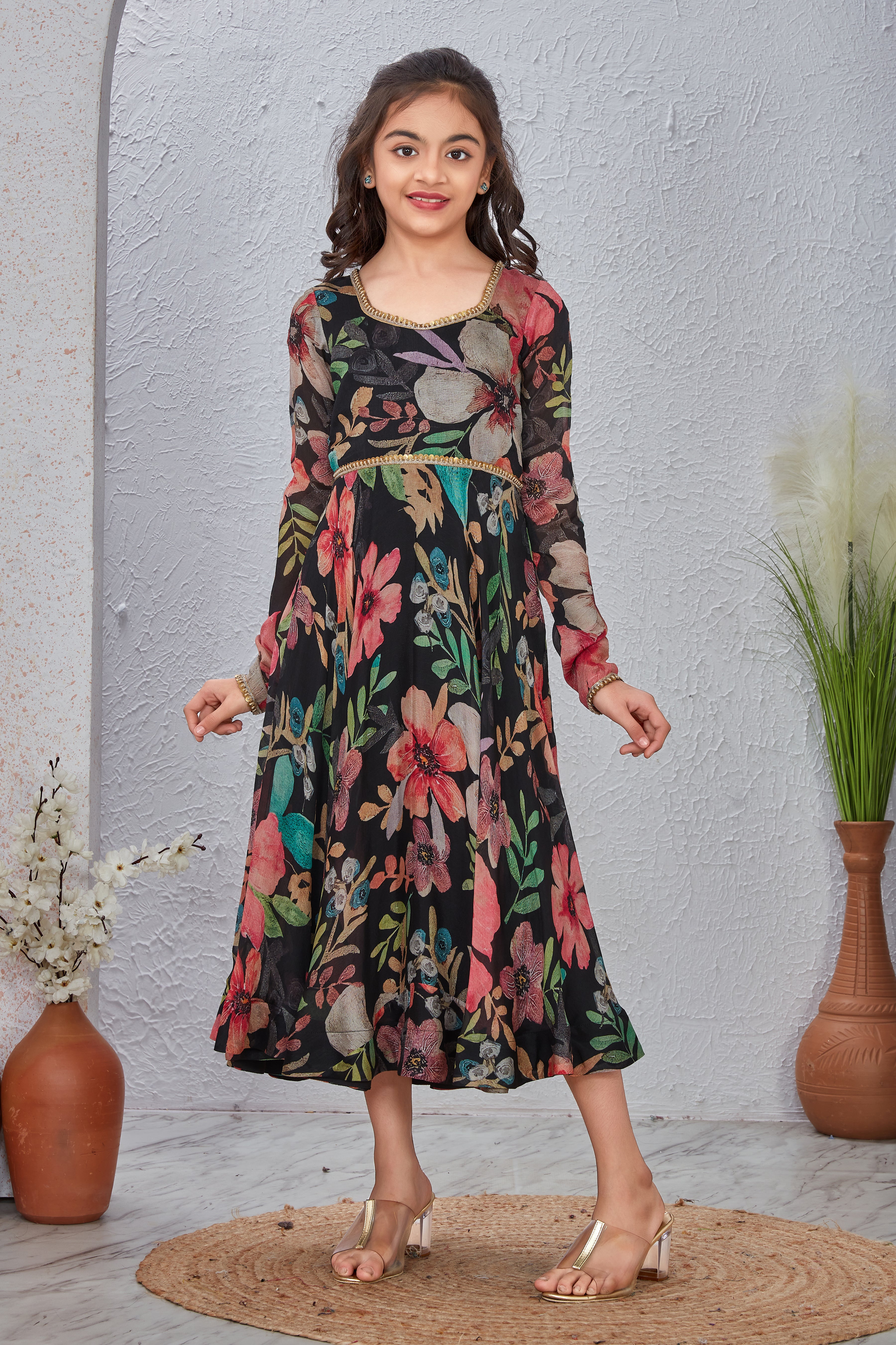 Fit & Flare Floral Print kids Ethnic Dress