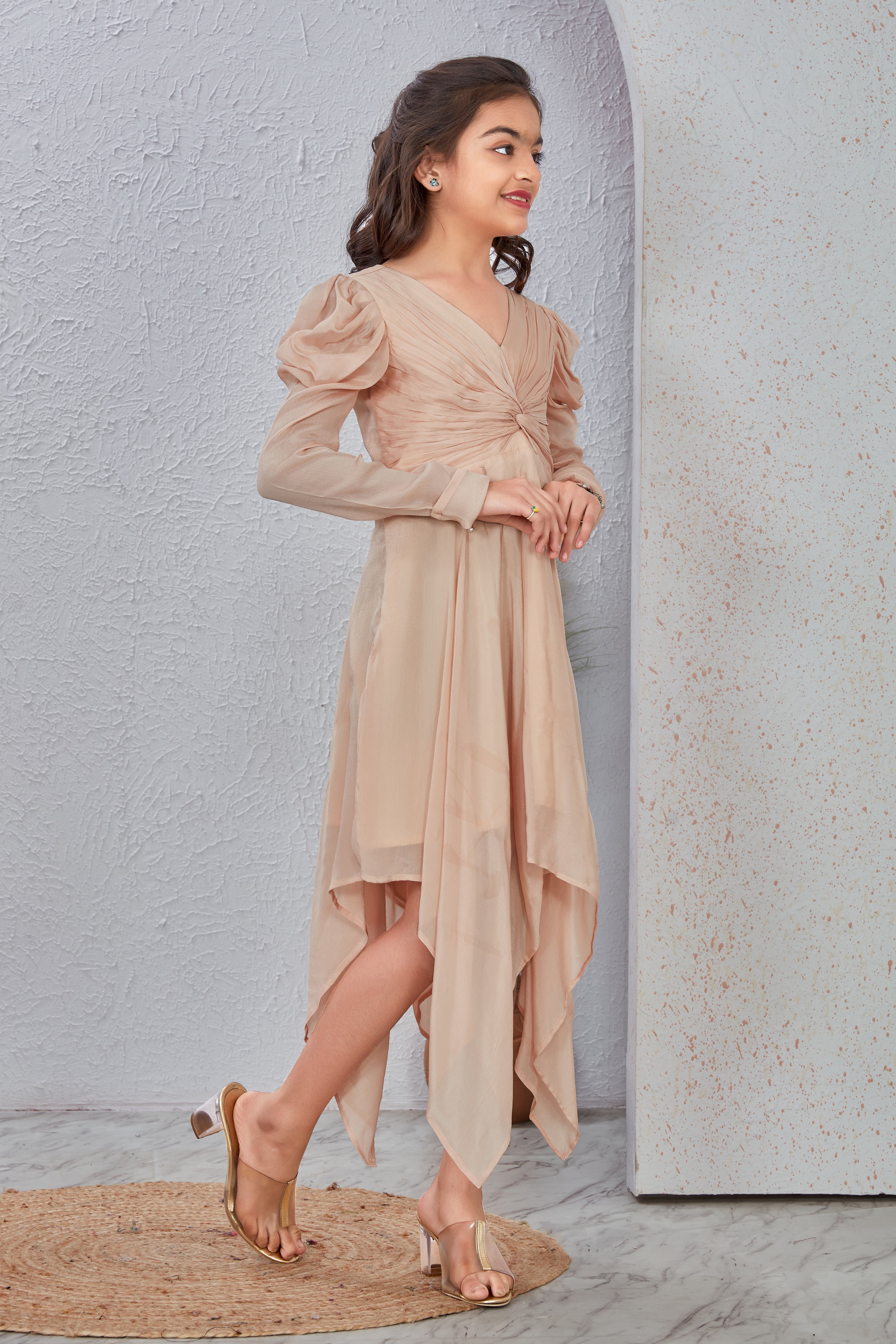 Beige V-Neck Fit & Flare Dress