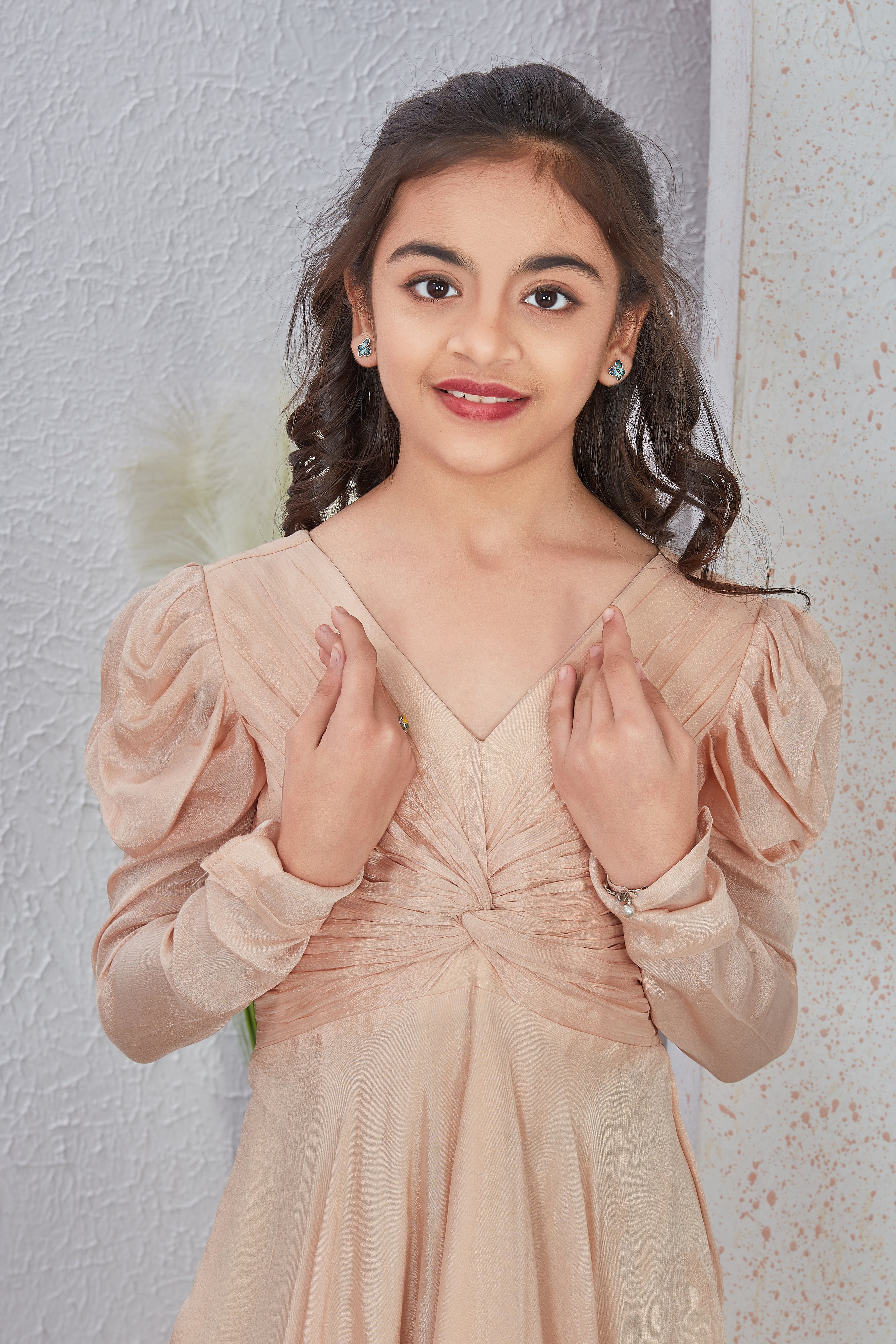 Beige V-Neck Fit & Flare Dress