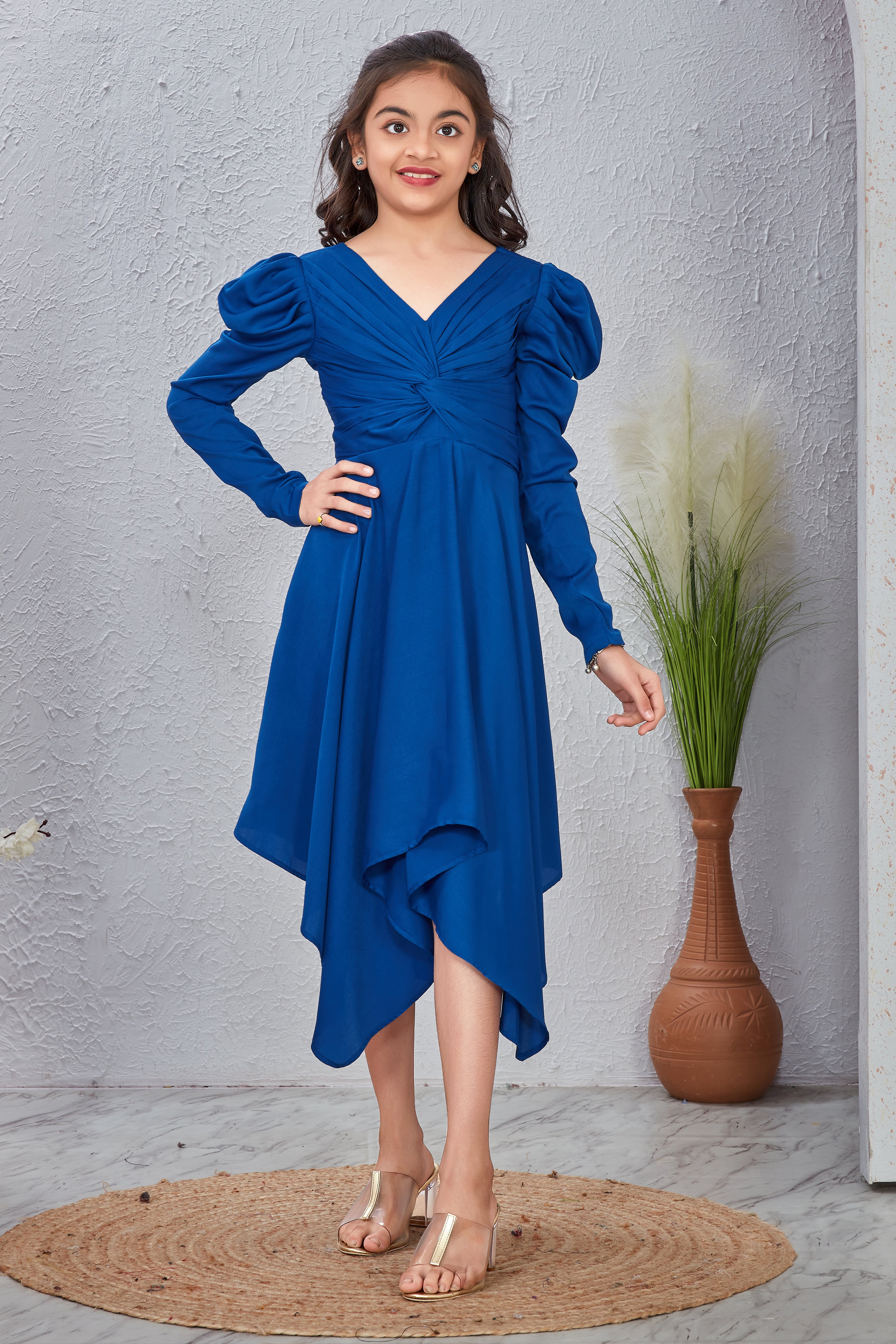 Blue V-Neck Fit & Flare Dress
