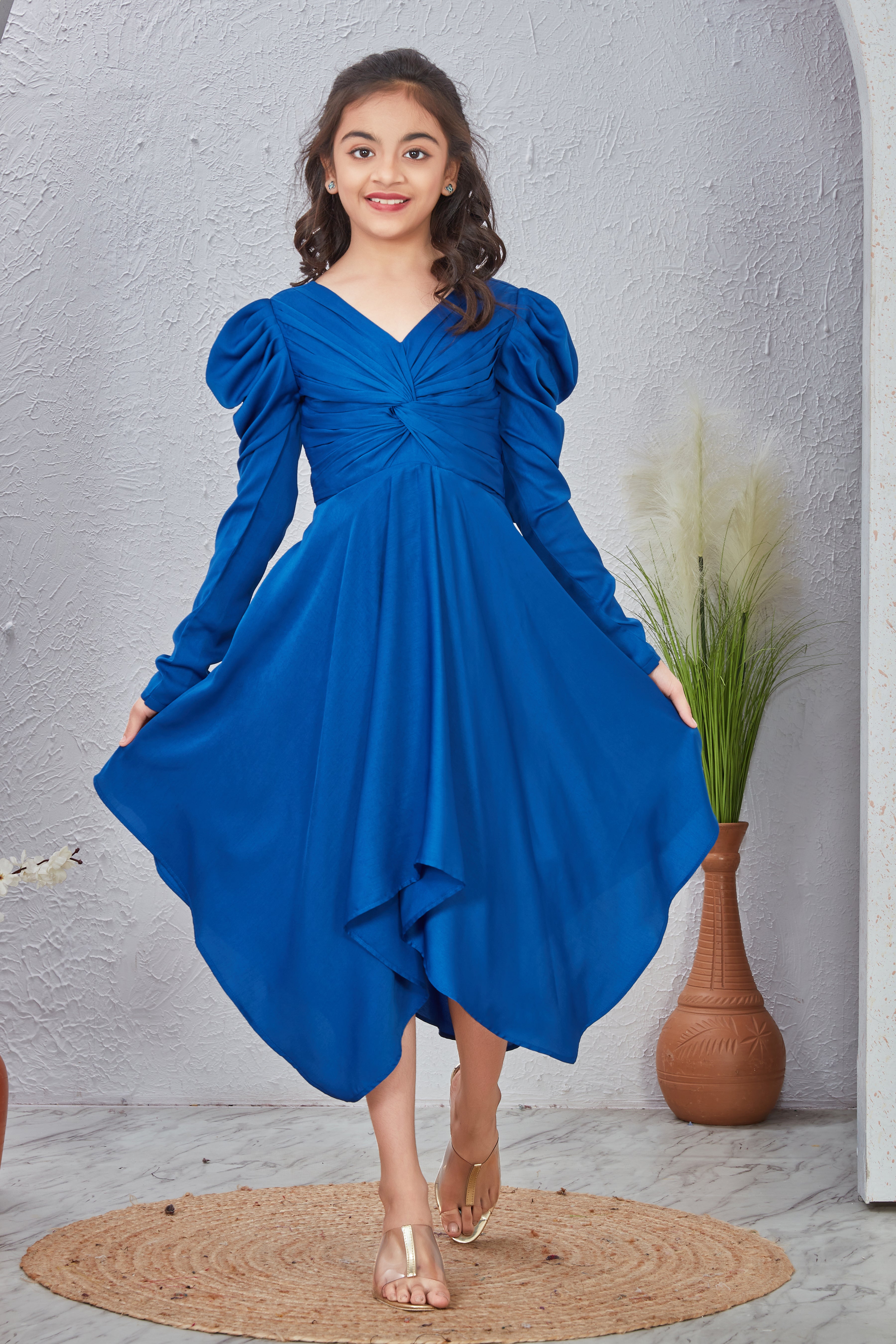 Blue V-Neck Fit & Flare Dress
