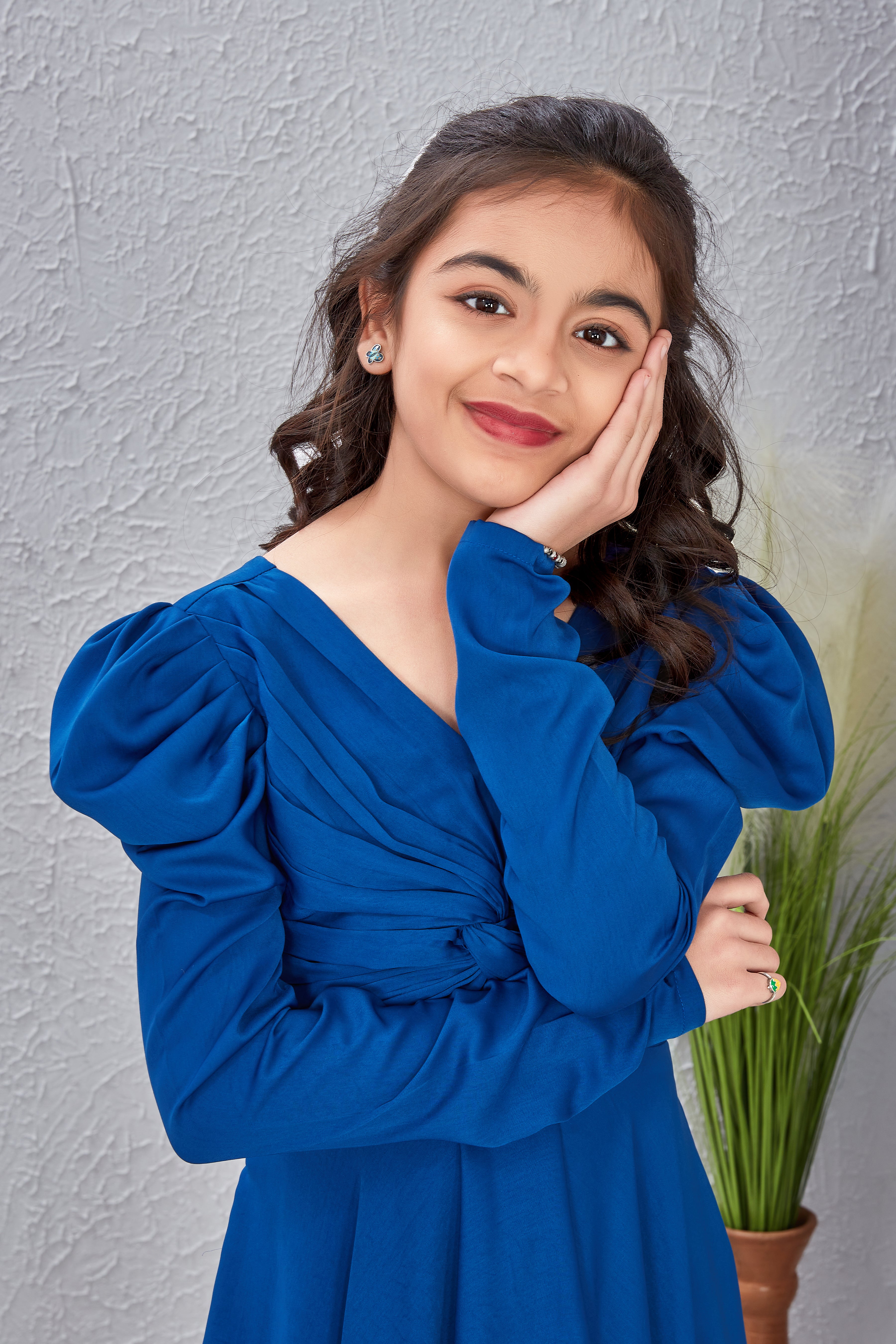 Blue V-Neck Fit & Flare Dress