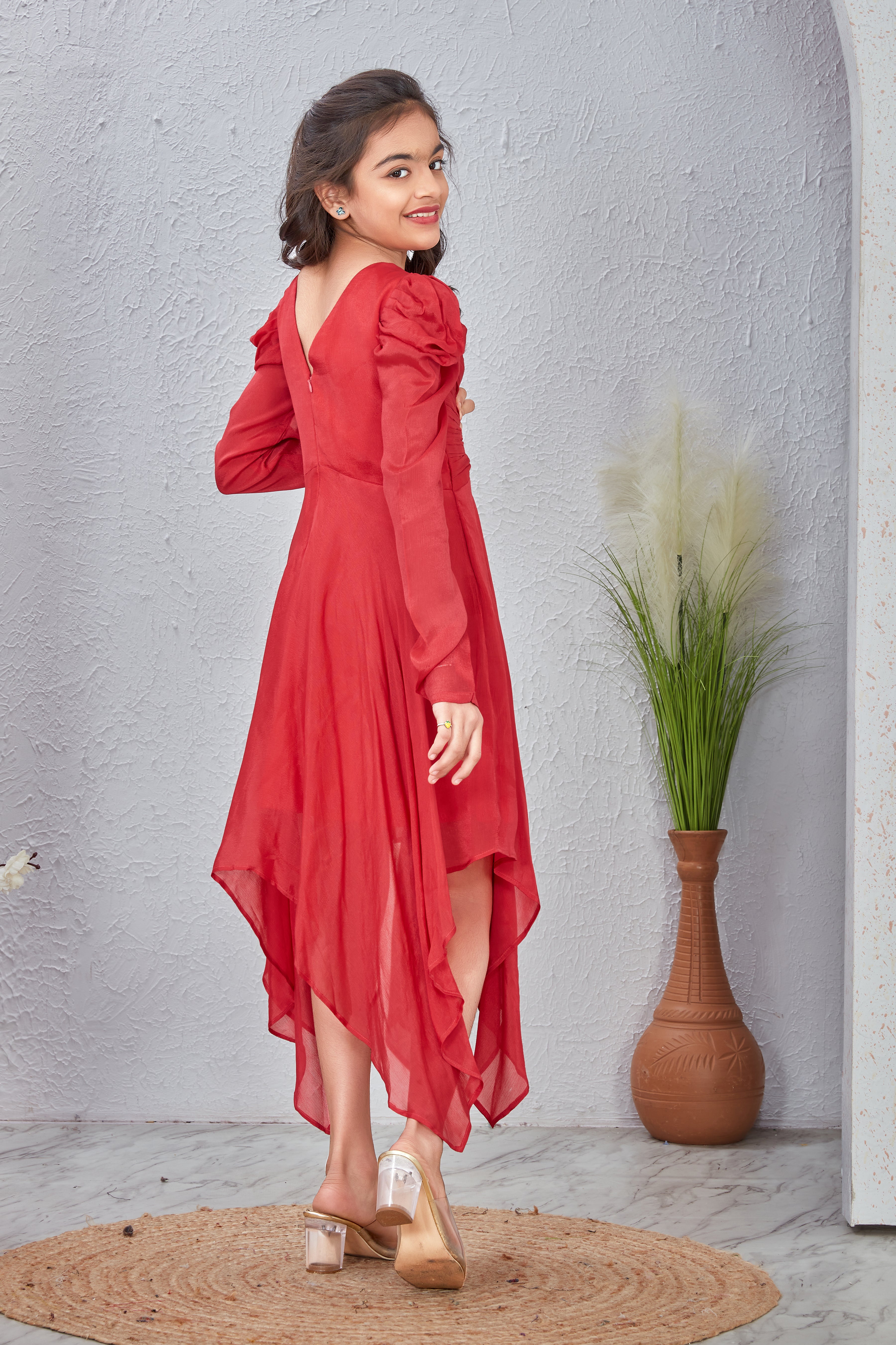 Red V-Neck Fit & Flare Dress