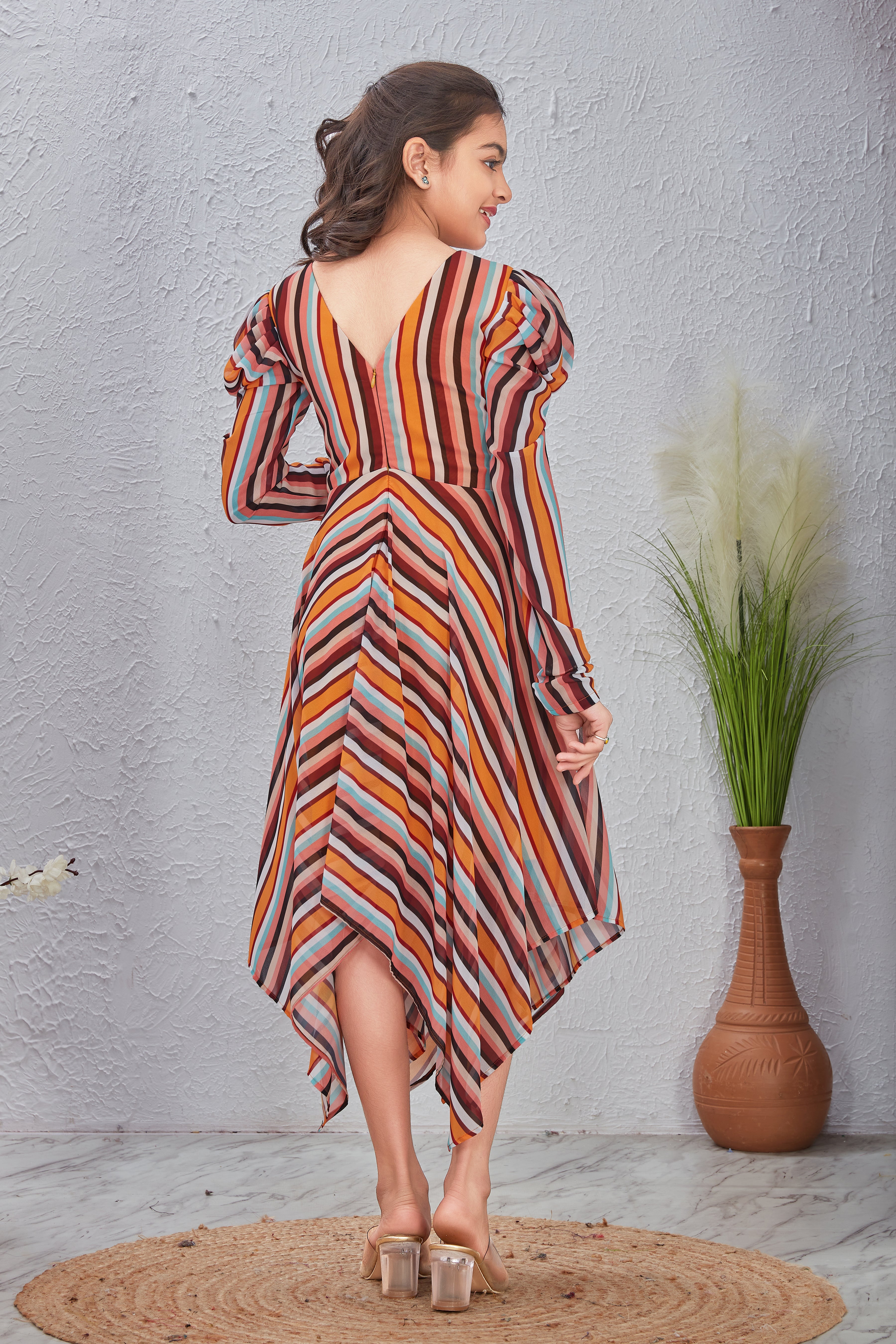 Strippy V-Neck Fit & Flare Dress