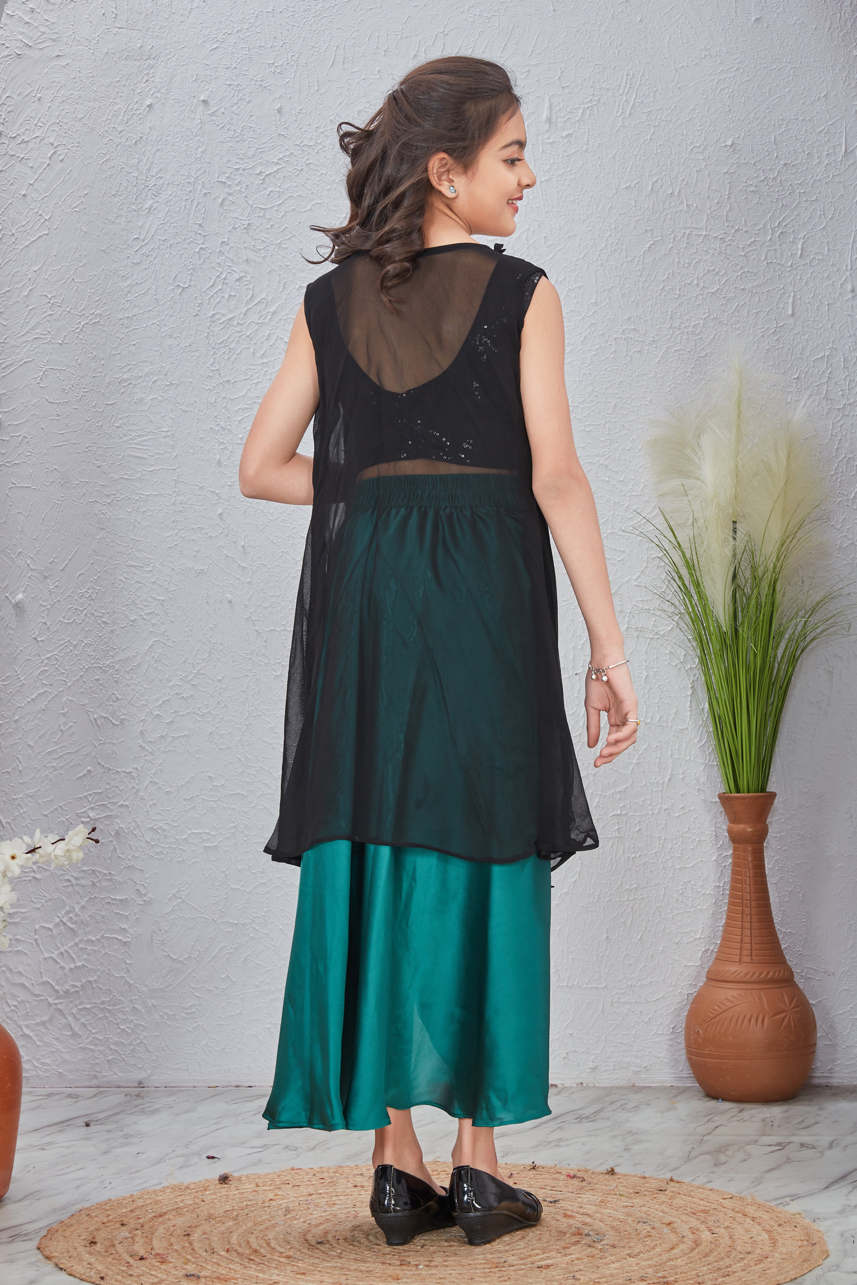 3 Piece Black-bottle Green Kids Co-ord Set