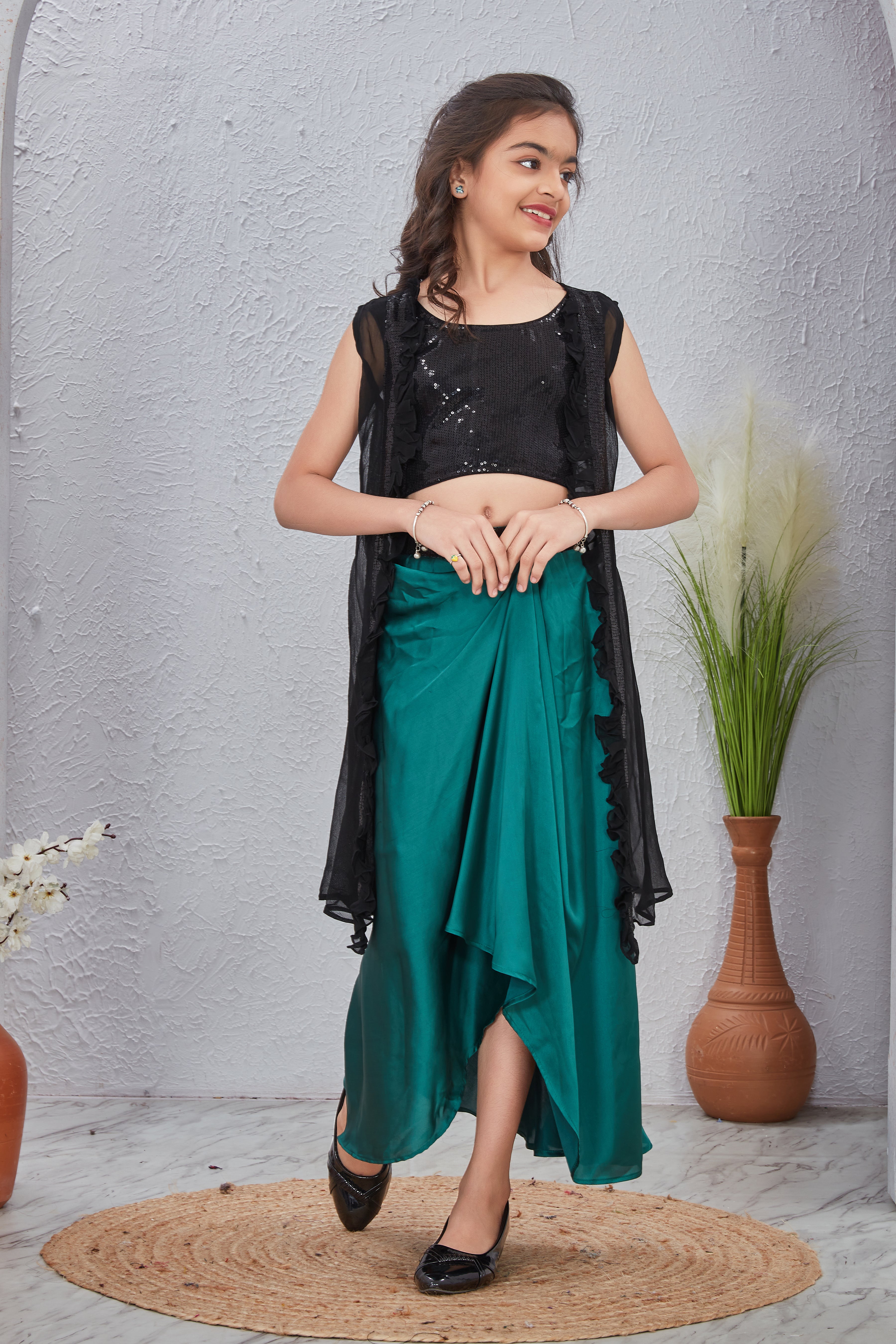 3 Piece Black-bottle Green Kids Co-ord Set