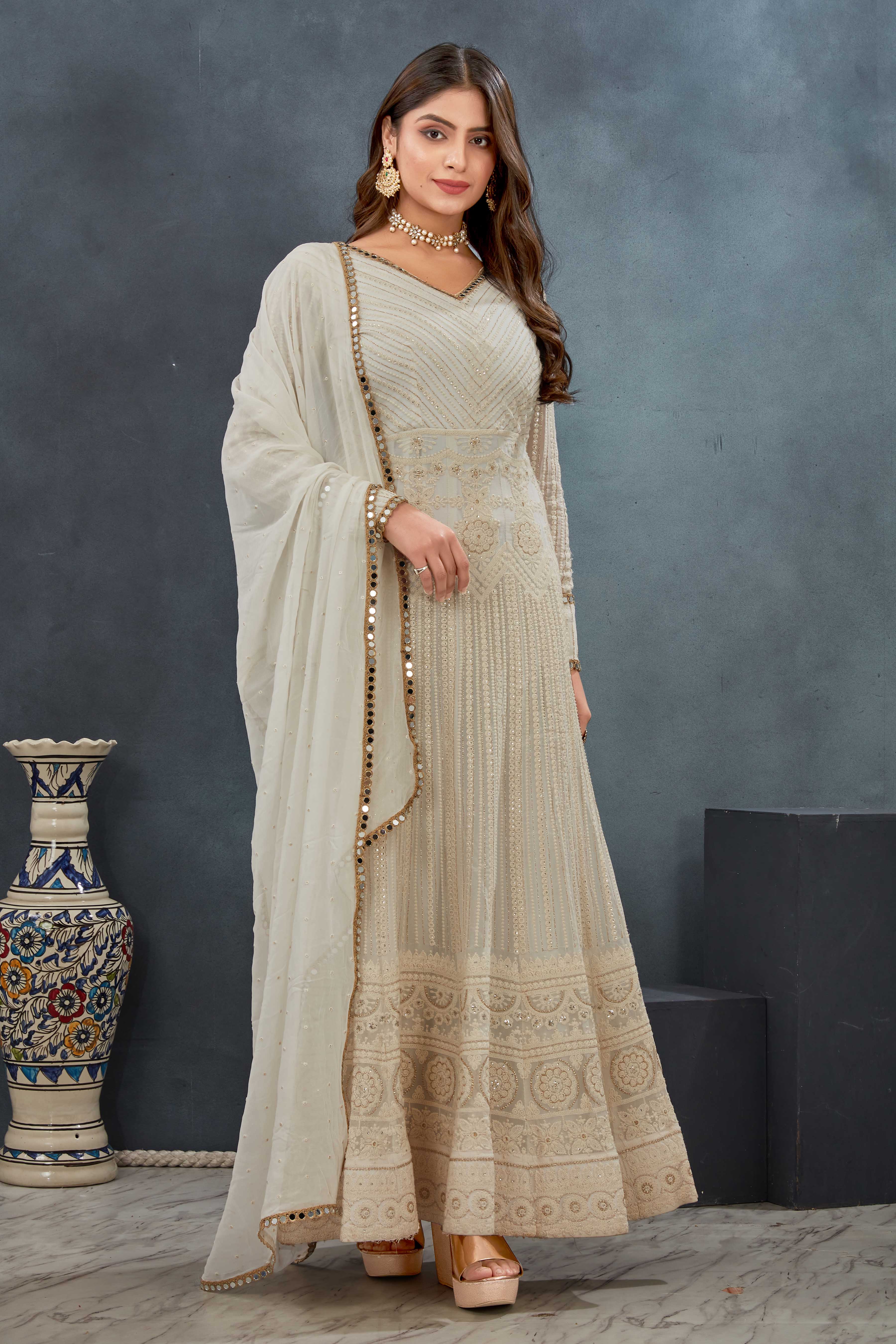 Ivory Grace Embroidered Anarkali Set