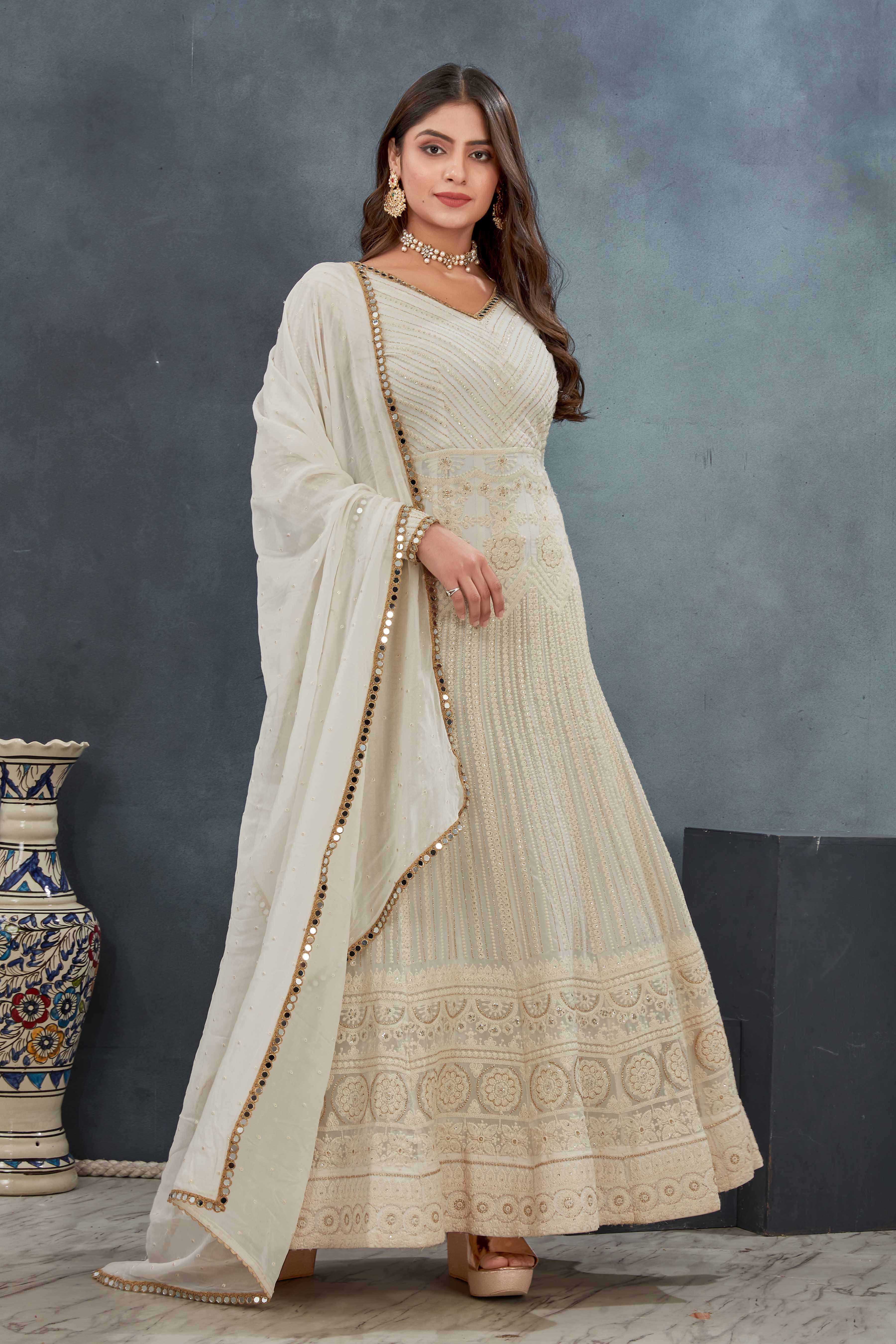 Ivory Grace Embroidered Anarkali Set