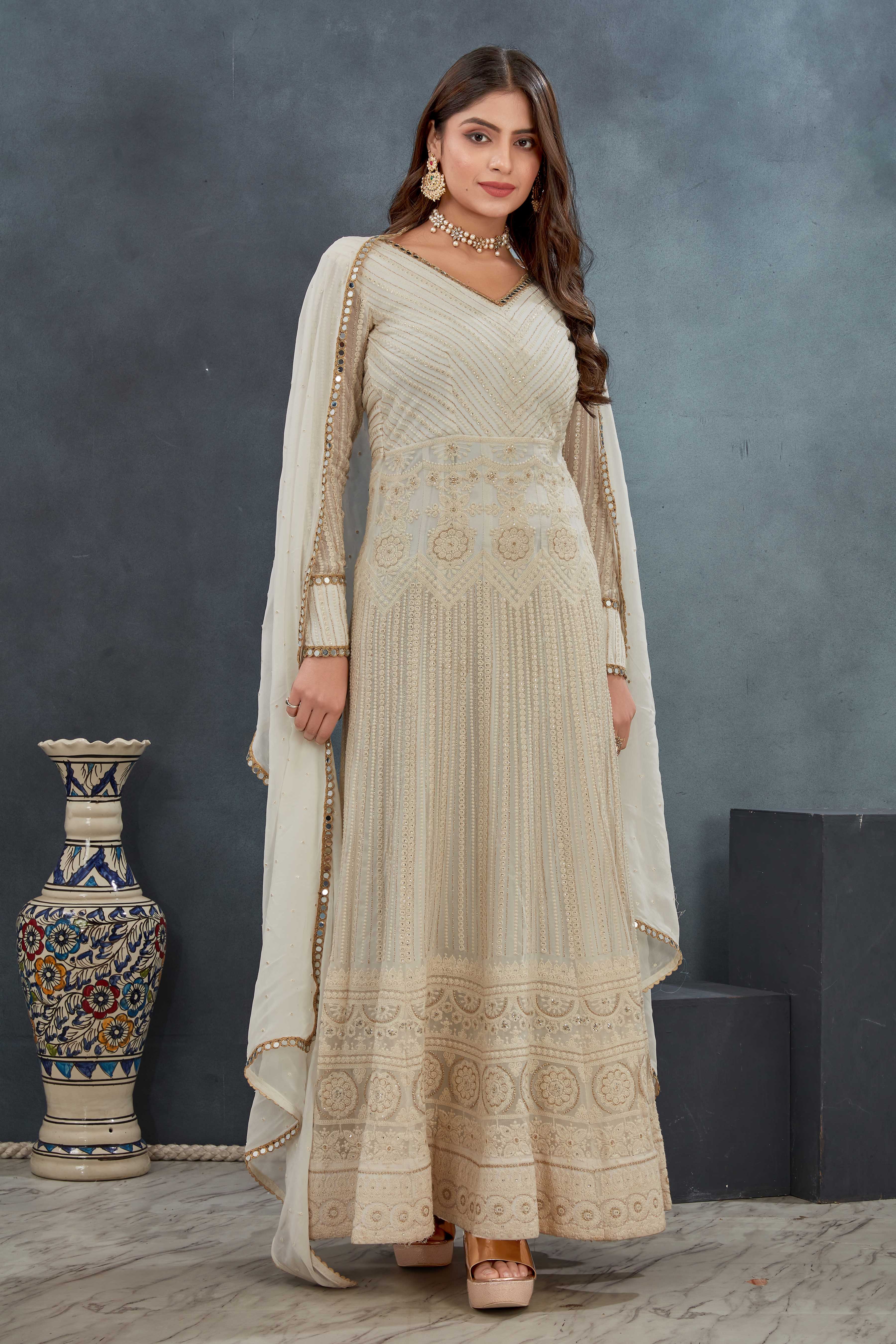 Ivory Grace Embroidered Anarkali Set