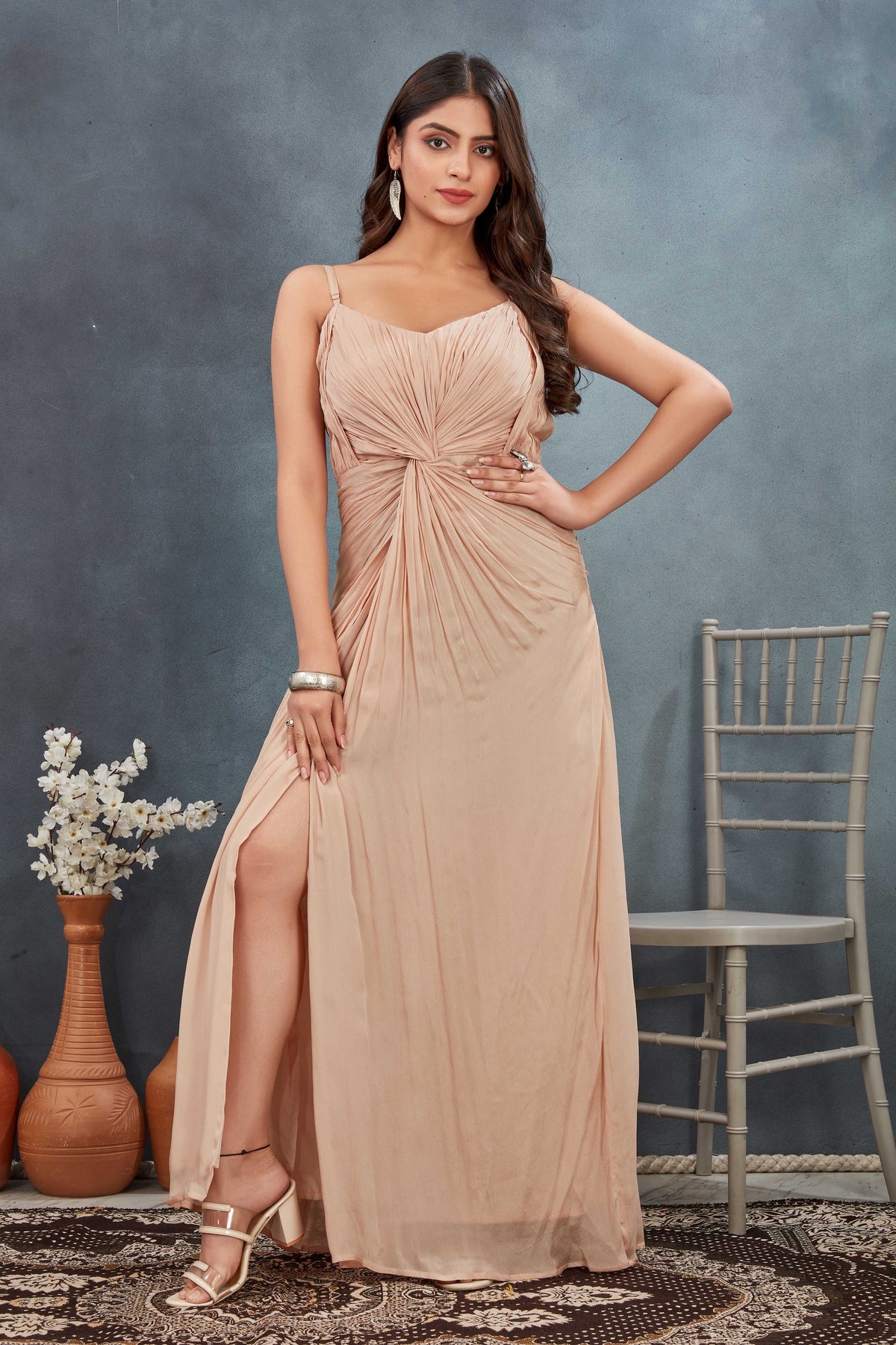 Beige One Piece Drape Gown