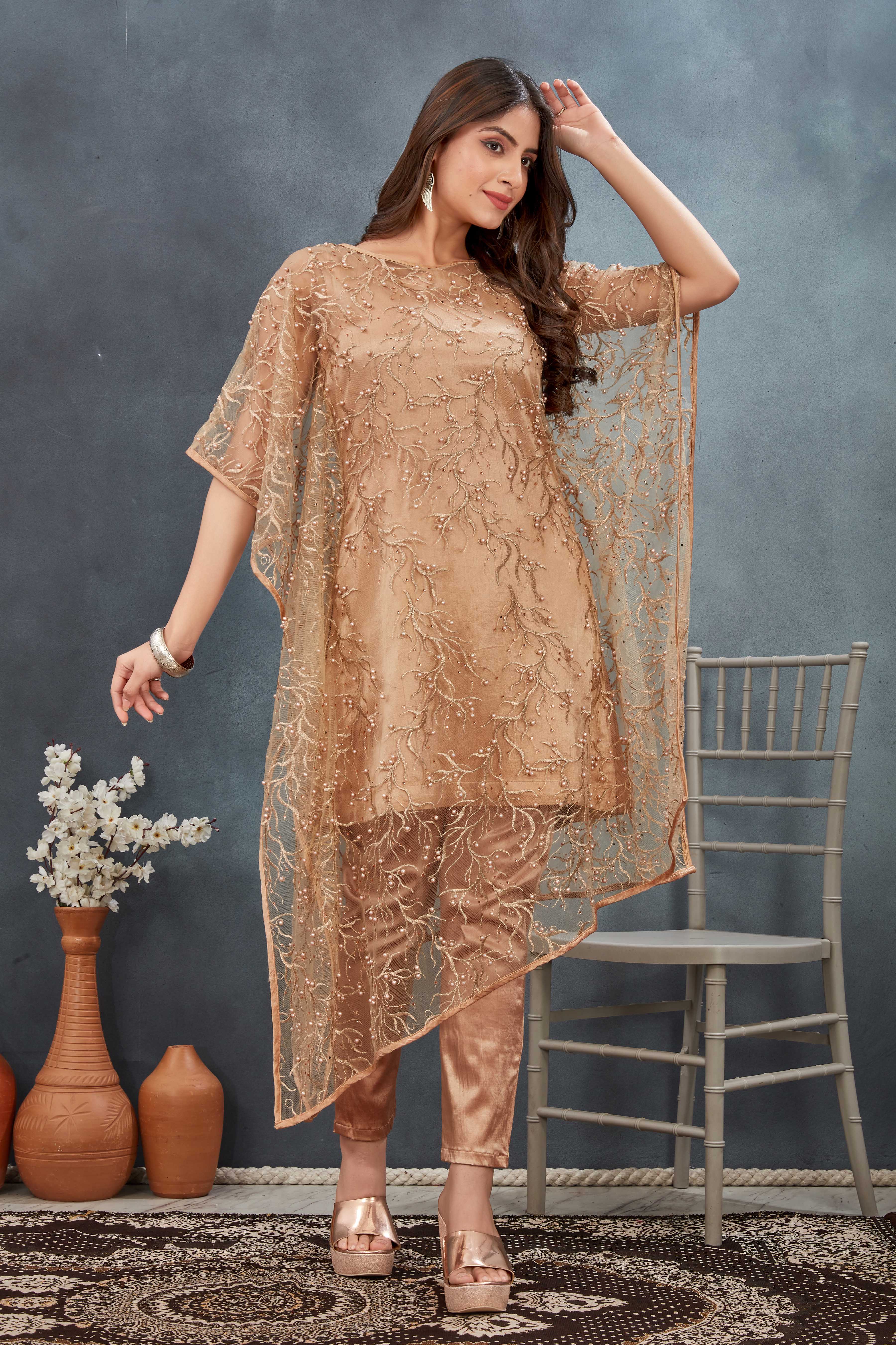 Golden Aura Embroidered Kaftan Set