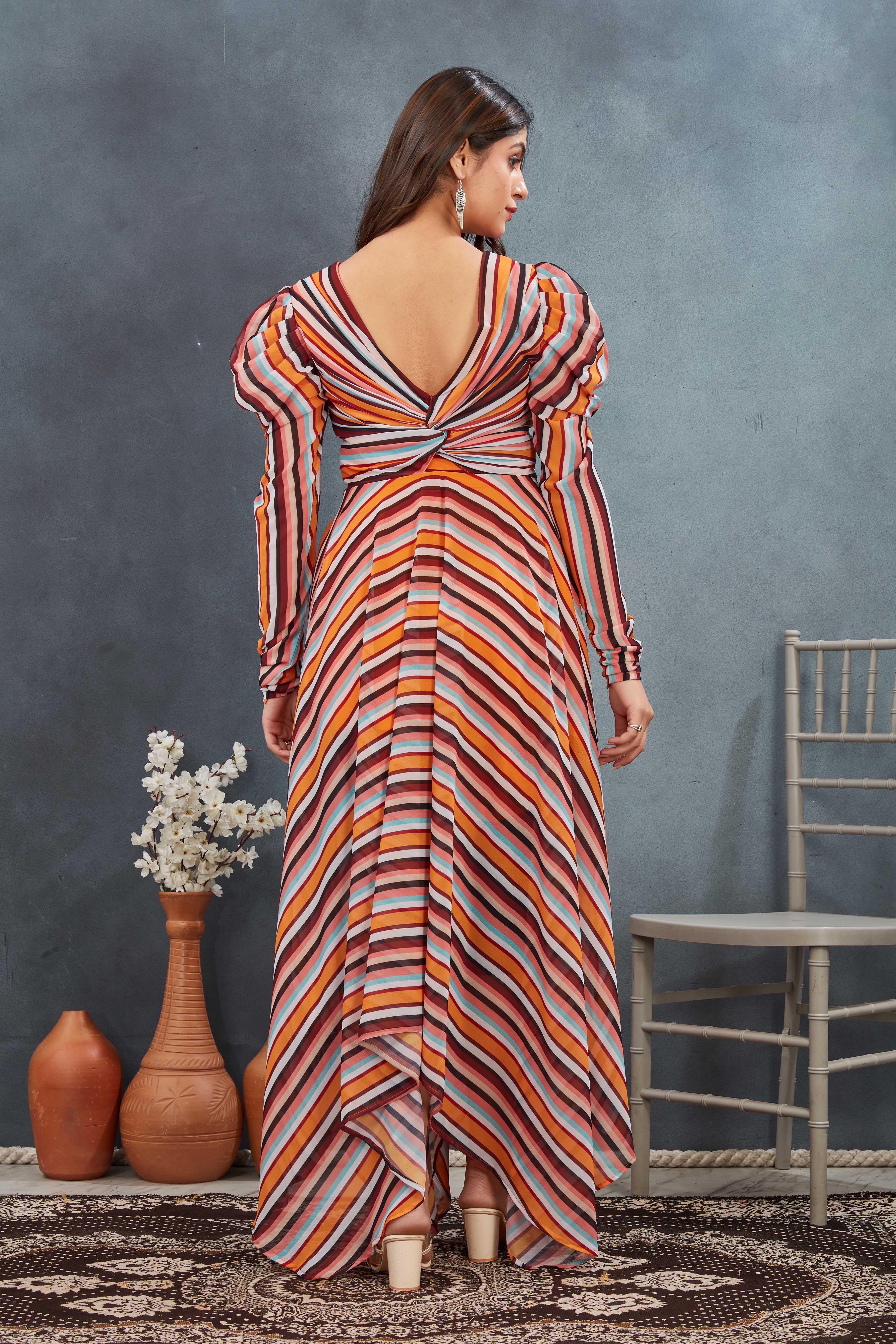 Multicolour One Piece Drape Gown