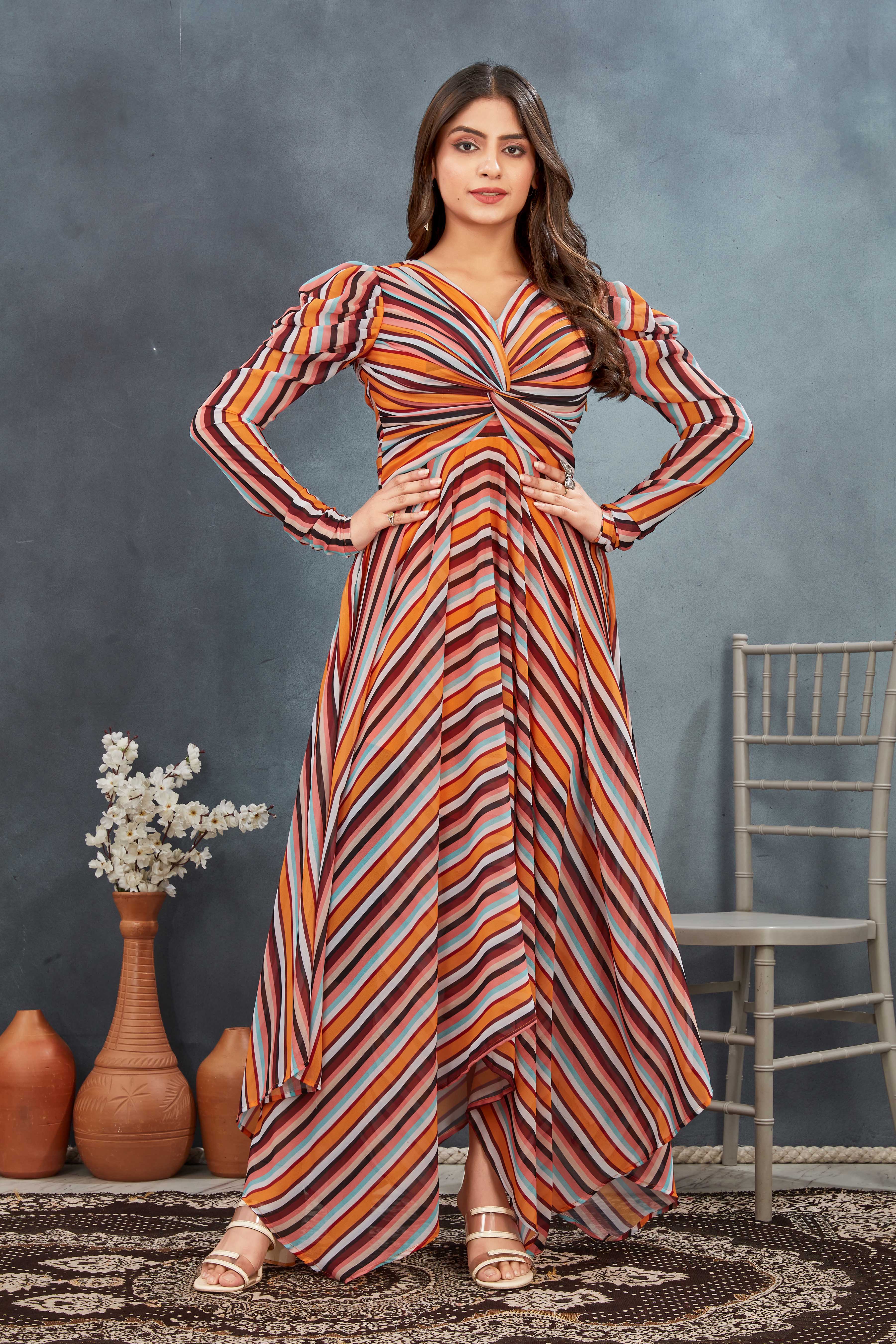 Multicolour One Piece Drape Gown