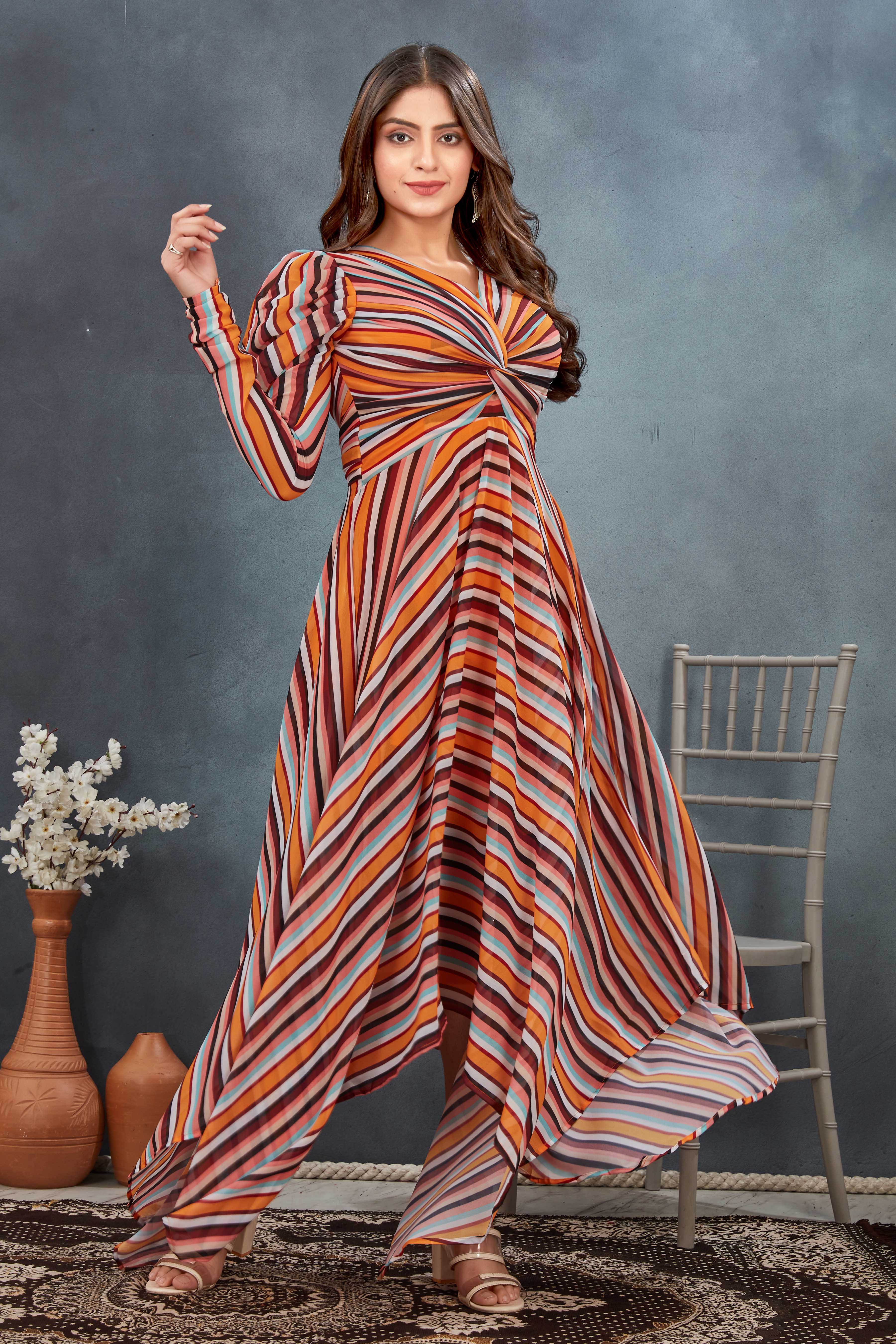 Multicolour One Piece Drape Gown