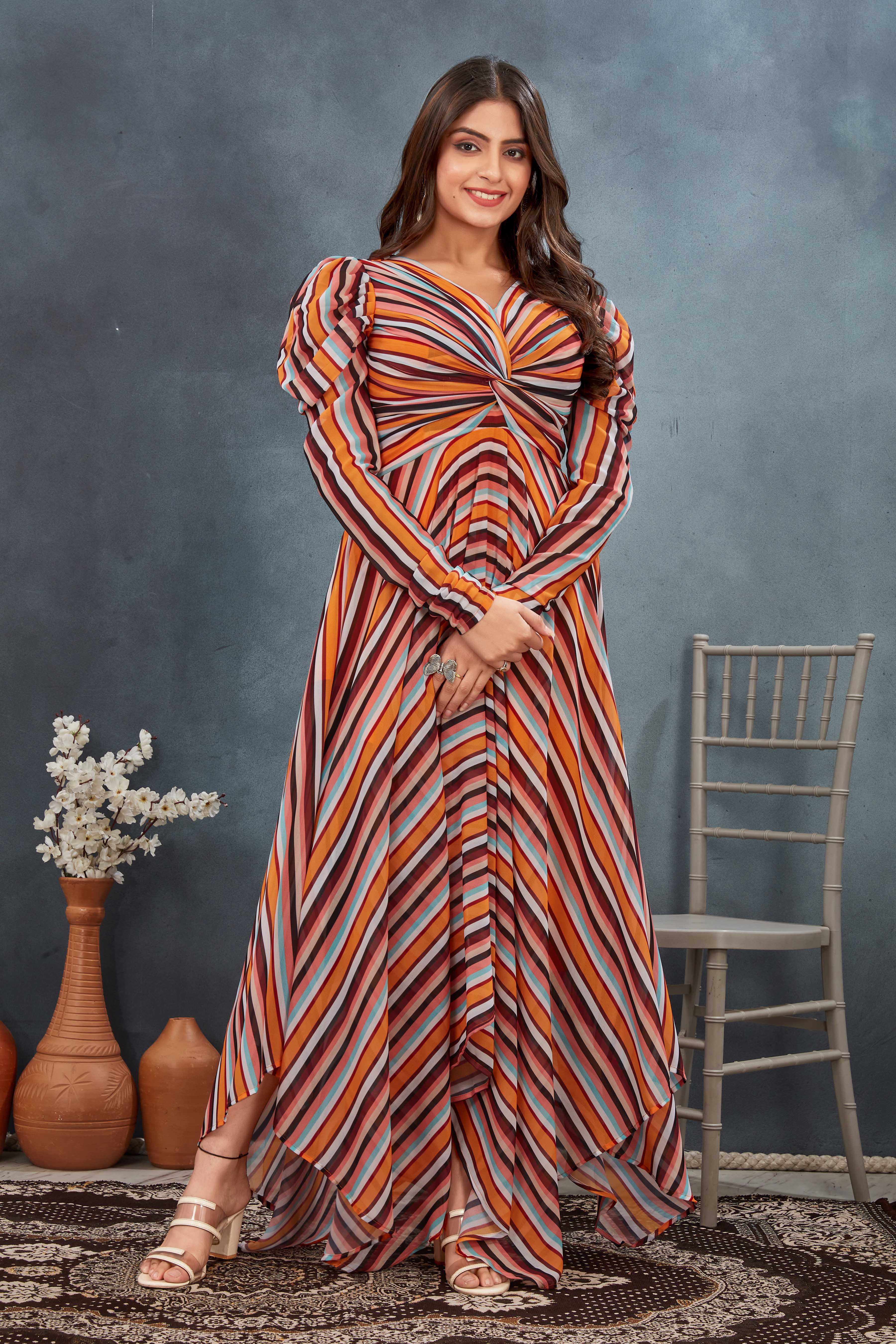Multicolour One Piece Drape Gown