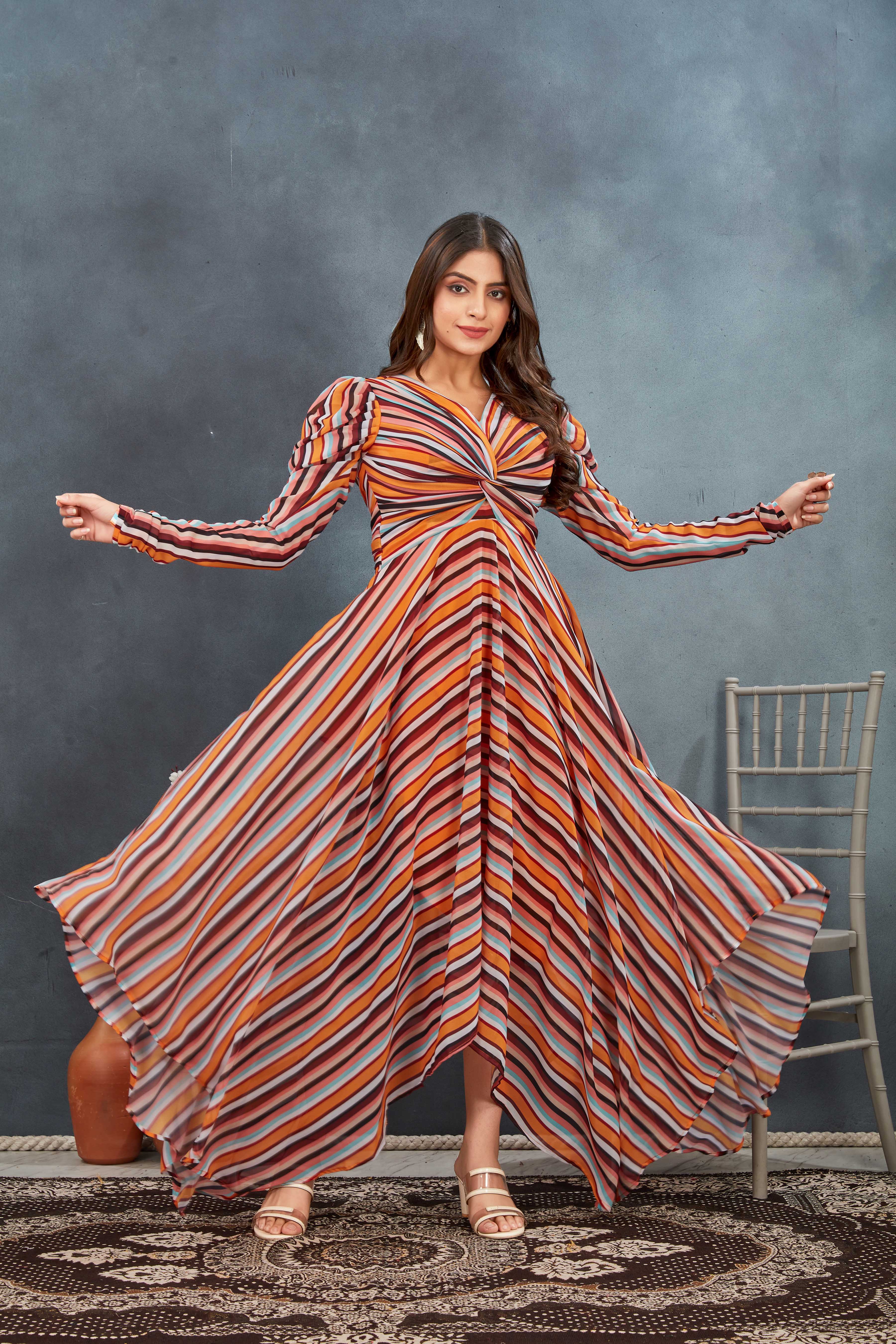 Multicolour One Piece Drape Gown