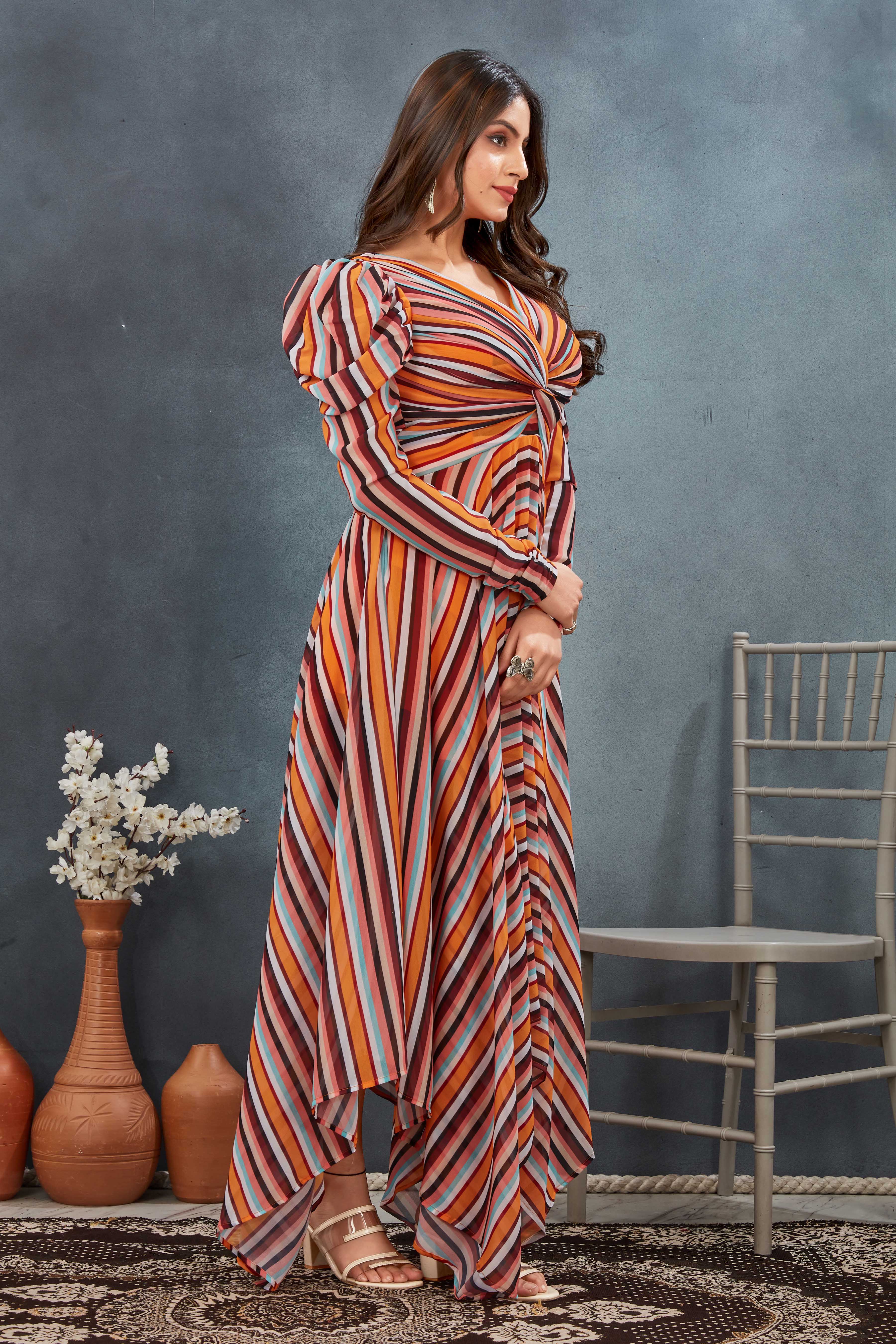 Multicolour One Piece Drape Gown