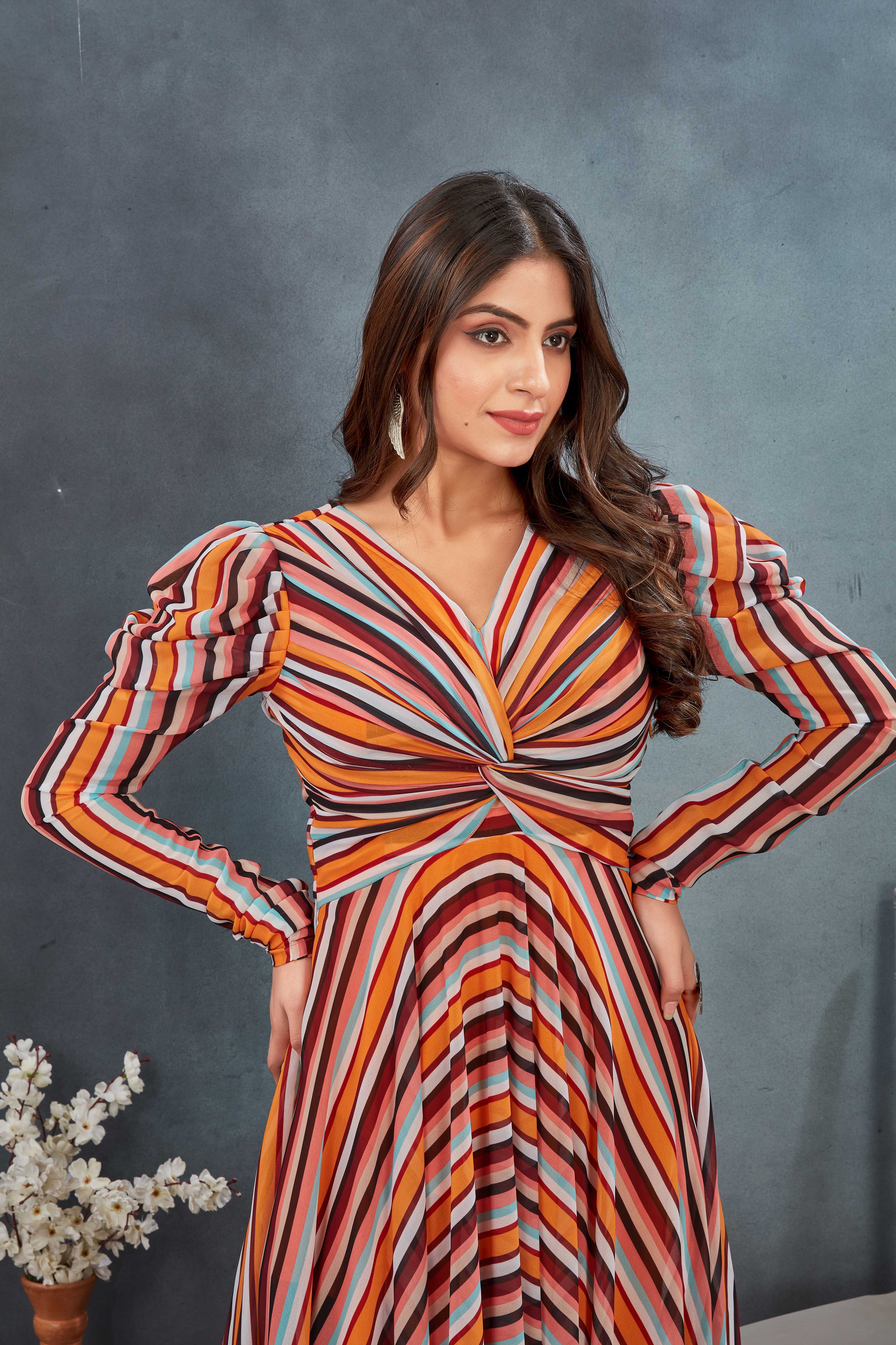 Multicolour One Piece Drape Gown