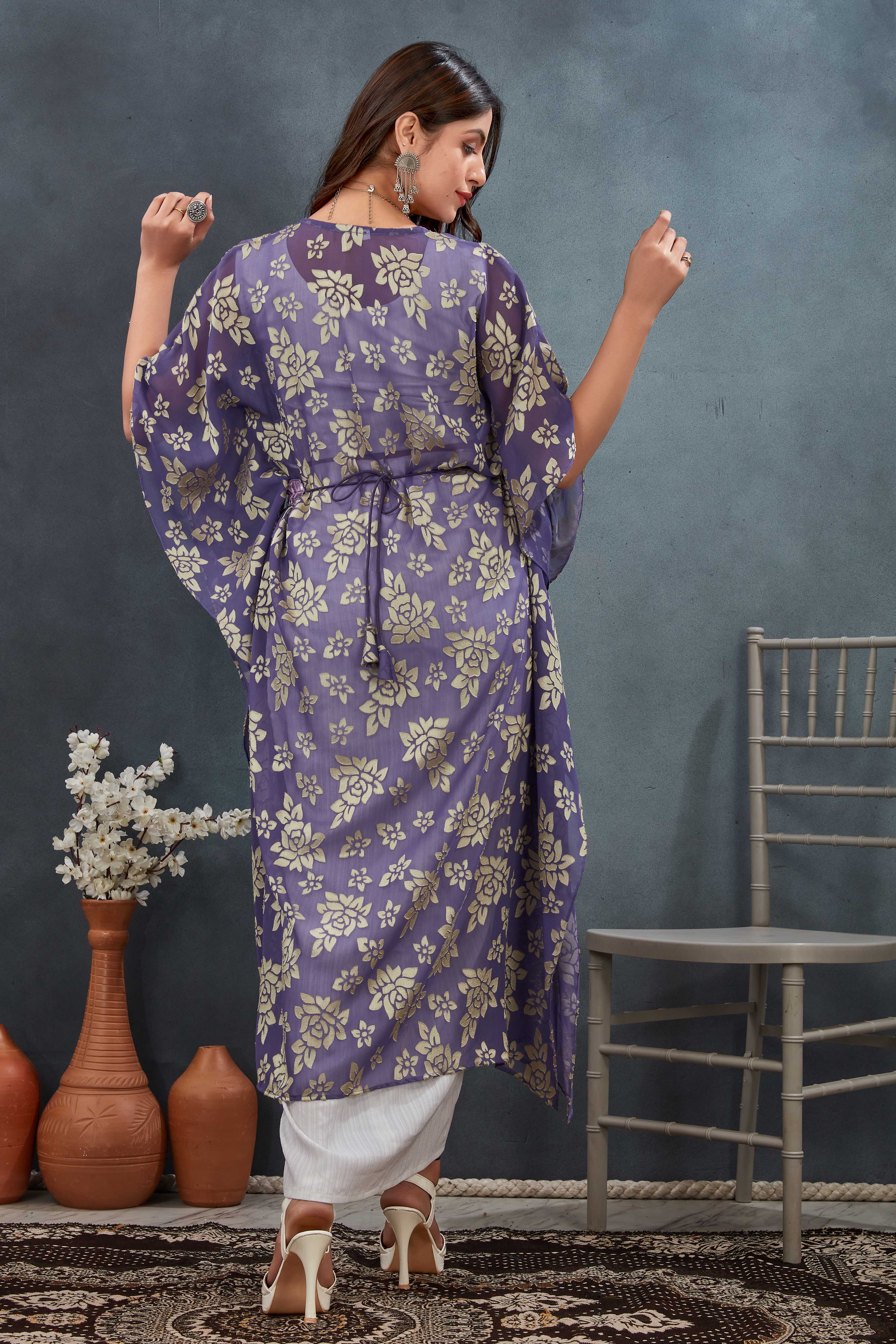 3 Piece White and Lavender Indo-Western Dress