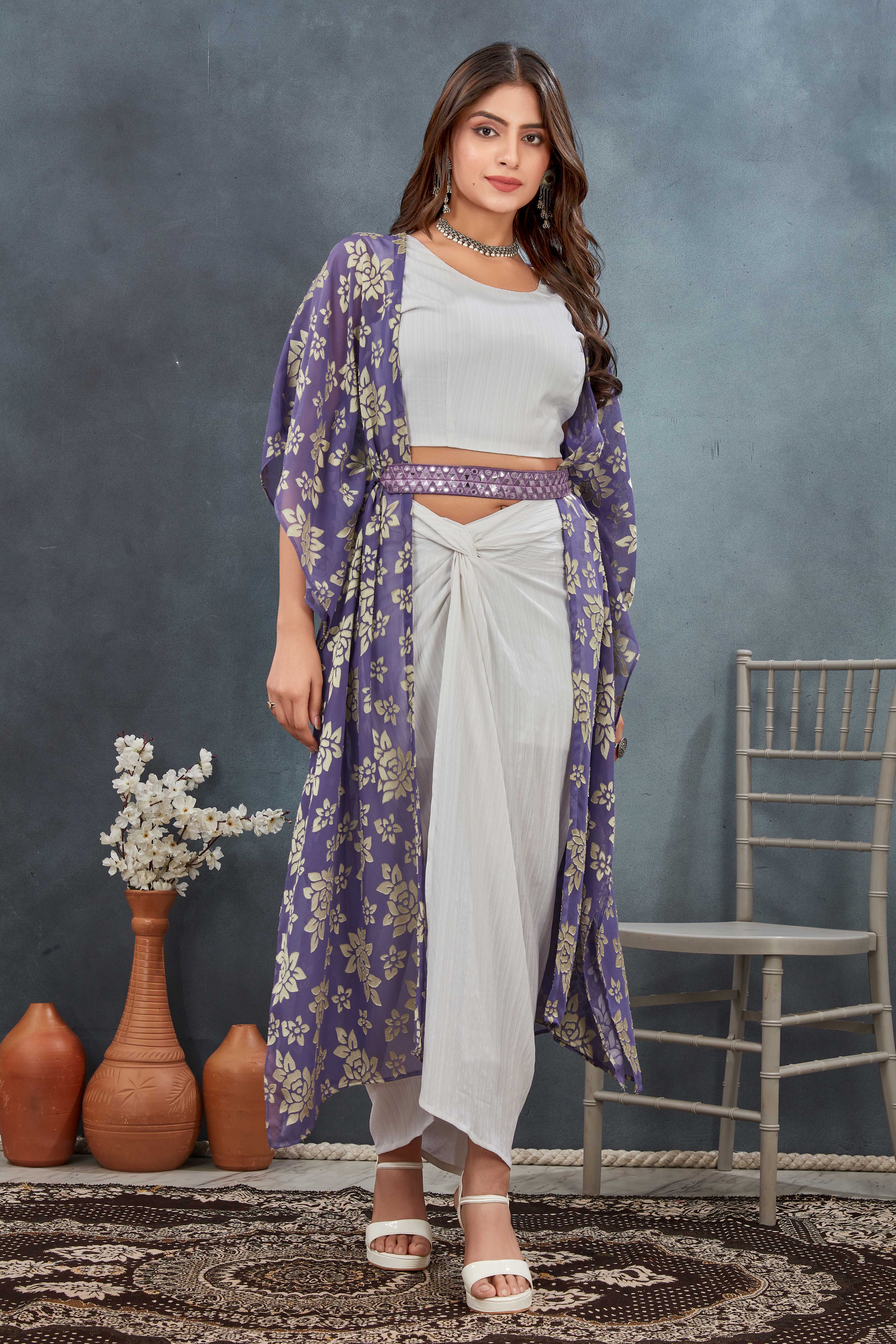 3 Piece White and Lavender Indo-Western Dress